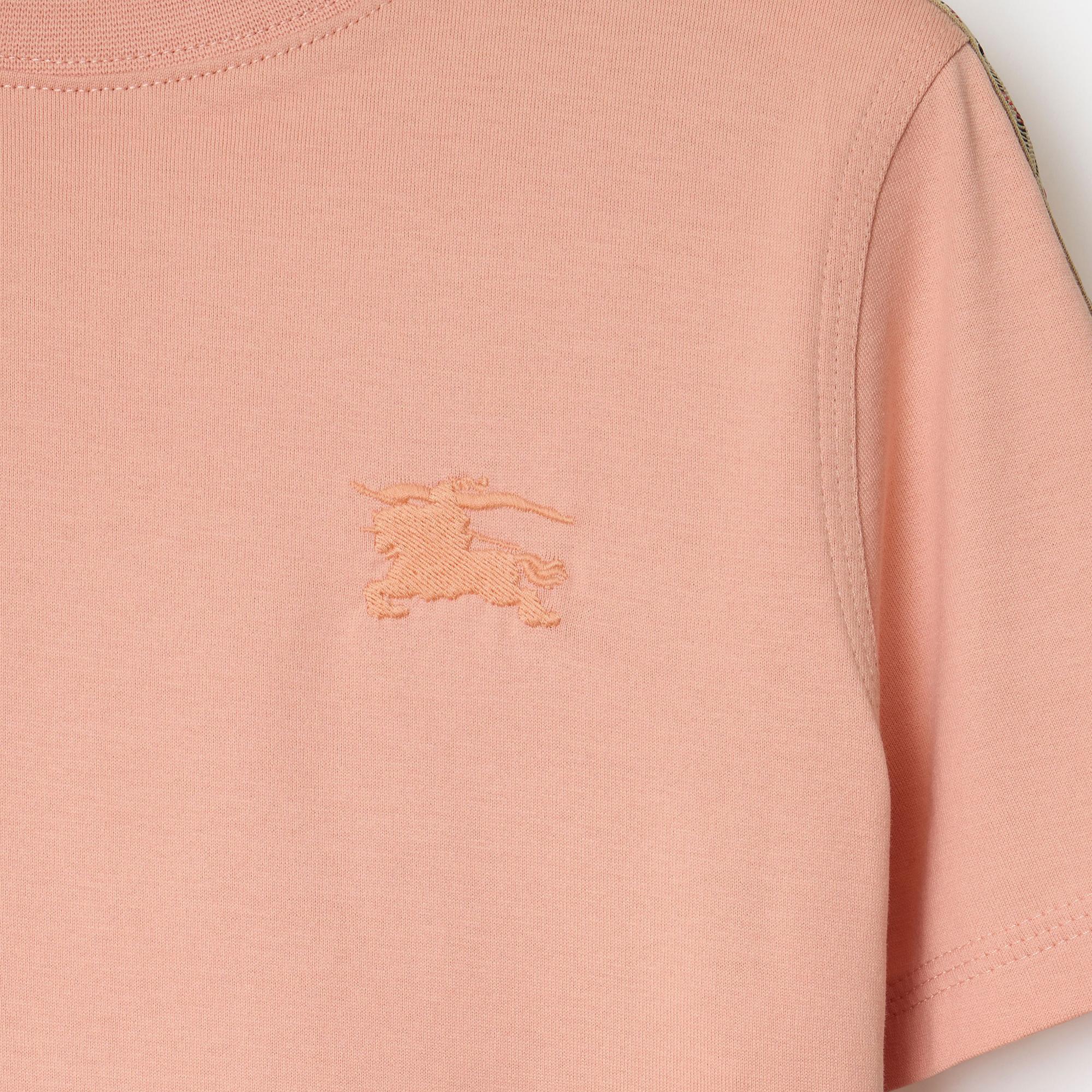 Burberry Cedar Tape Check Trim Cotton Çocuk Pembe T-Shirt