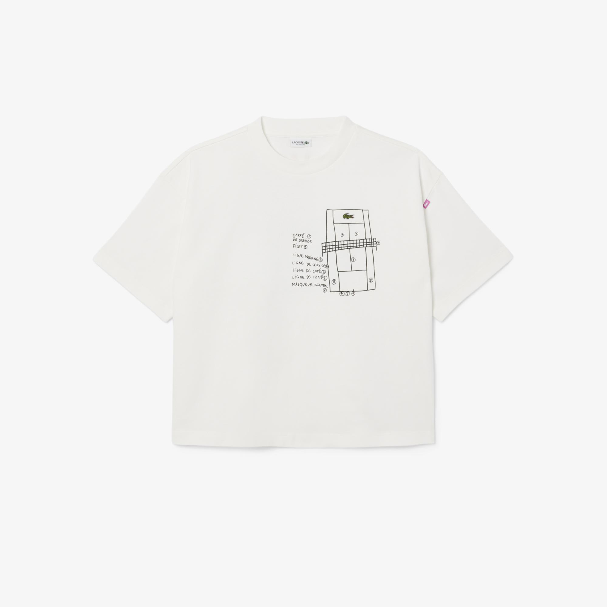 Lacoste Kız Çocuk Bisiklet Yaka Baskılı Beyaz T-Shirt