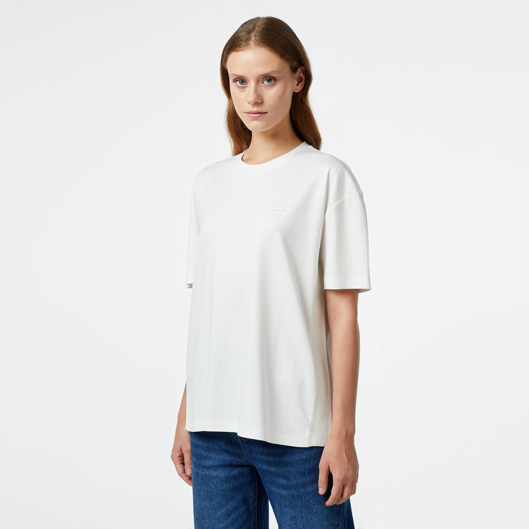 Lacoste Kadın Relaxed Fit Bisiklet Yaka Koyu Beyaz T-Shirt