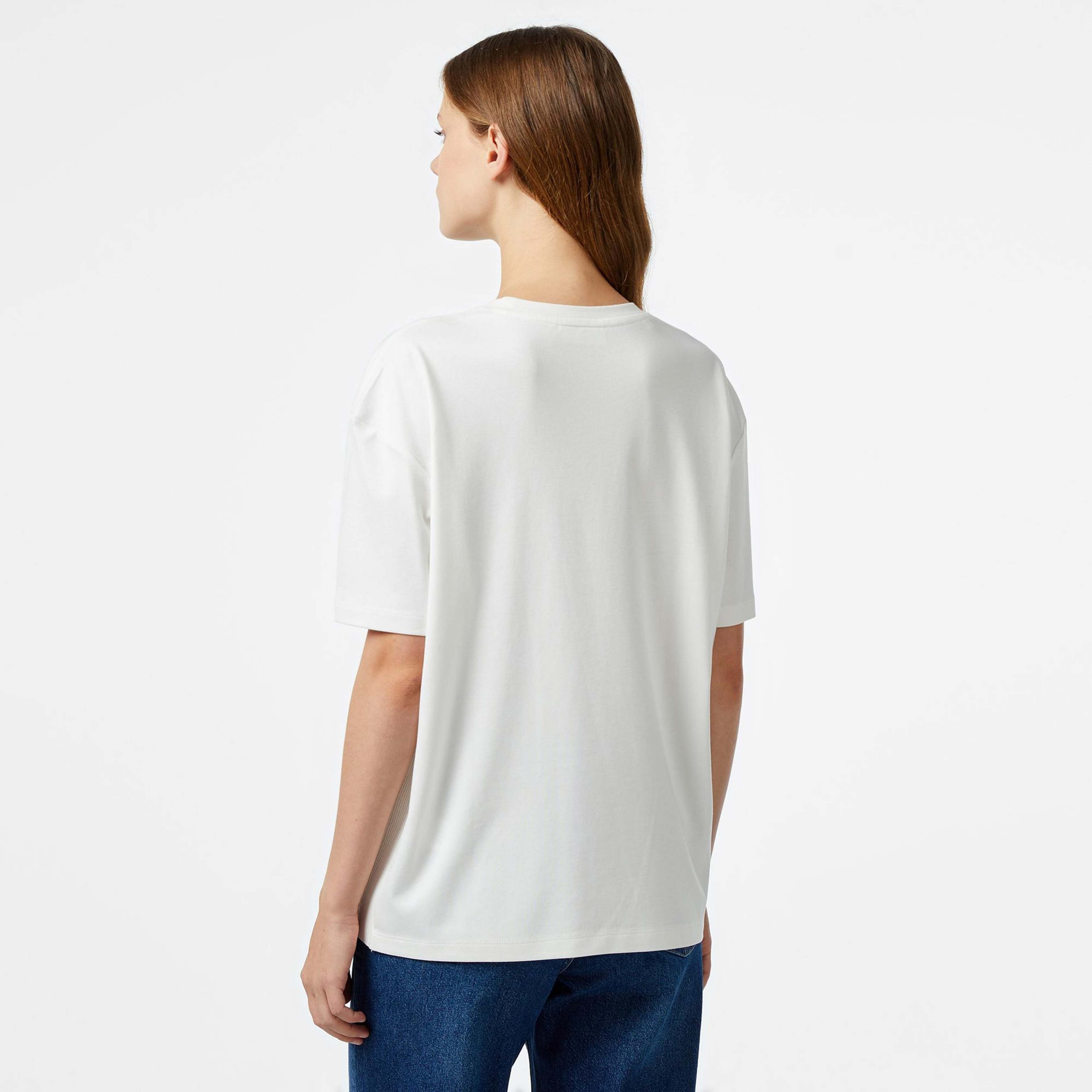 Lacoste Kadın Relaxed Fit Bisiklet Yaka Koyu Beyaz T-Shirt