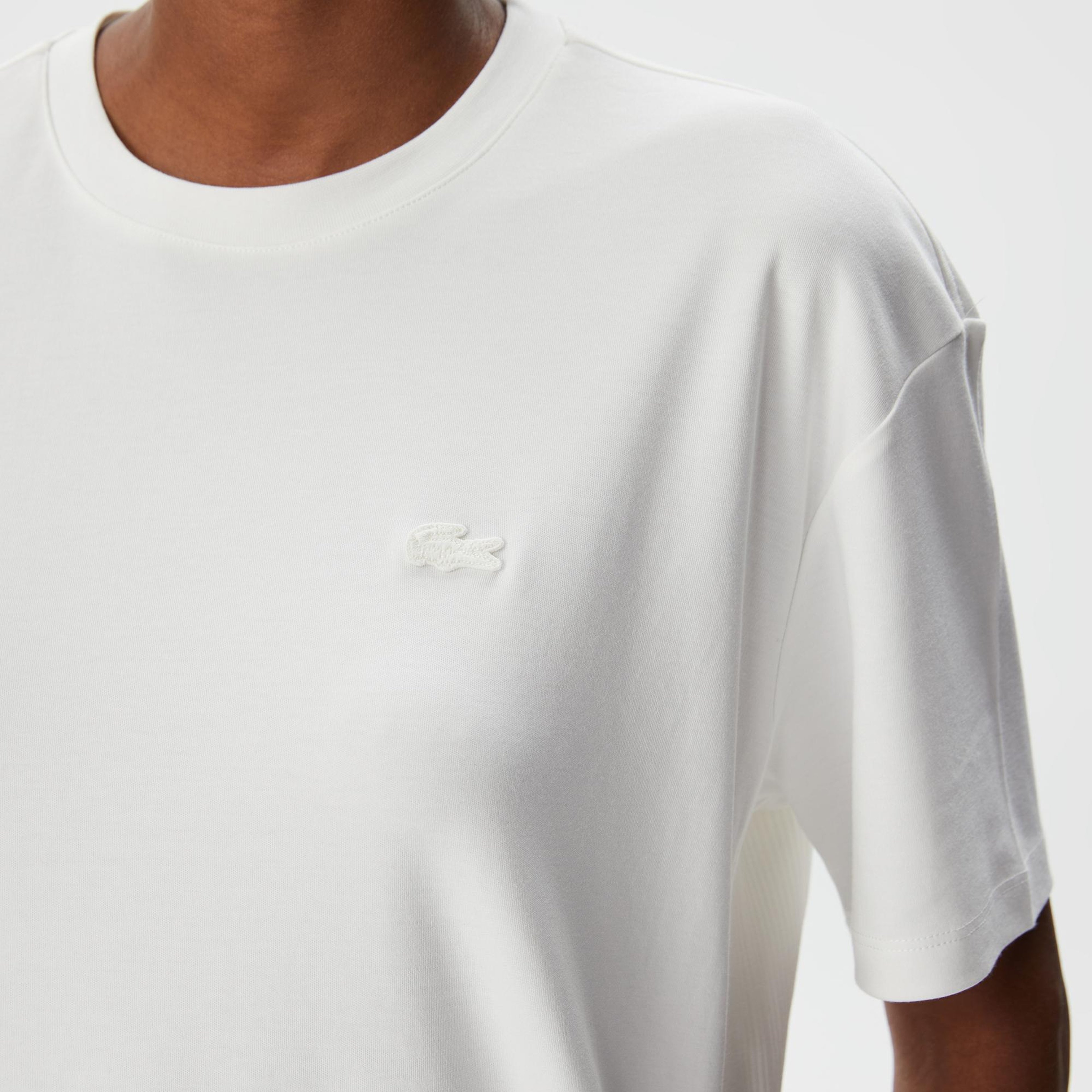 Lacoste Kadın Relaxed Fit Bisiklet Yaka Koyu Beyaz T-Shirt