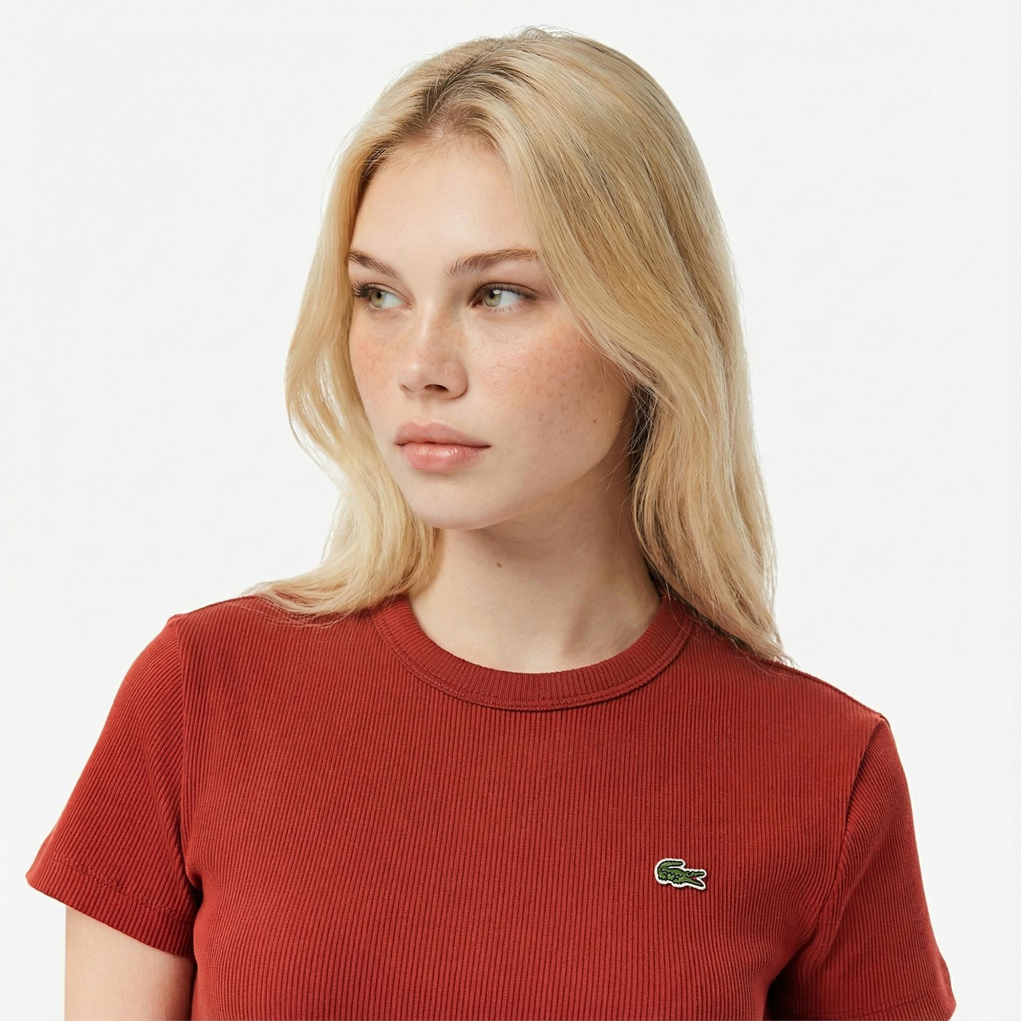 Lacoste Kadın Slim Fit Bisiklet Yaka Kırmızı T-Shirt