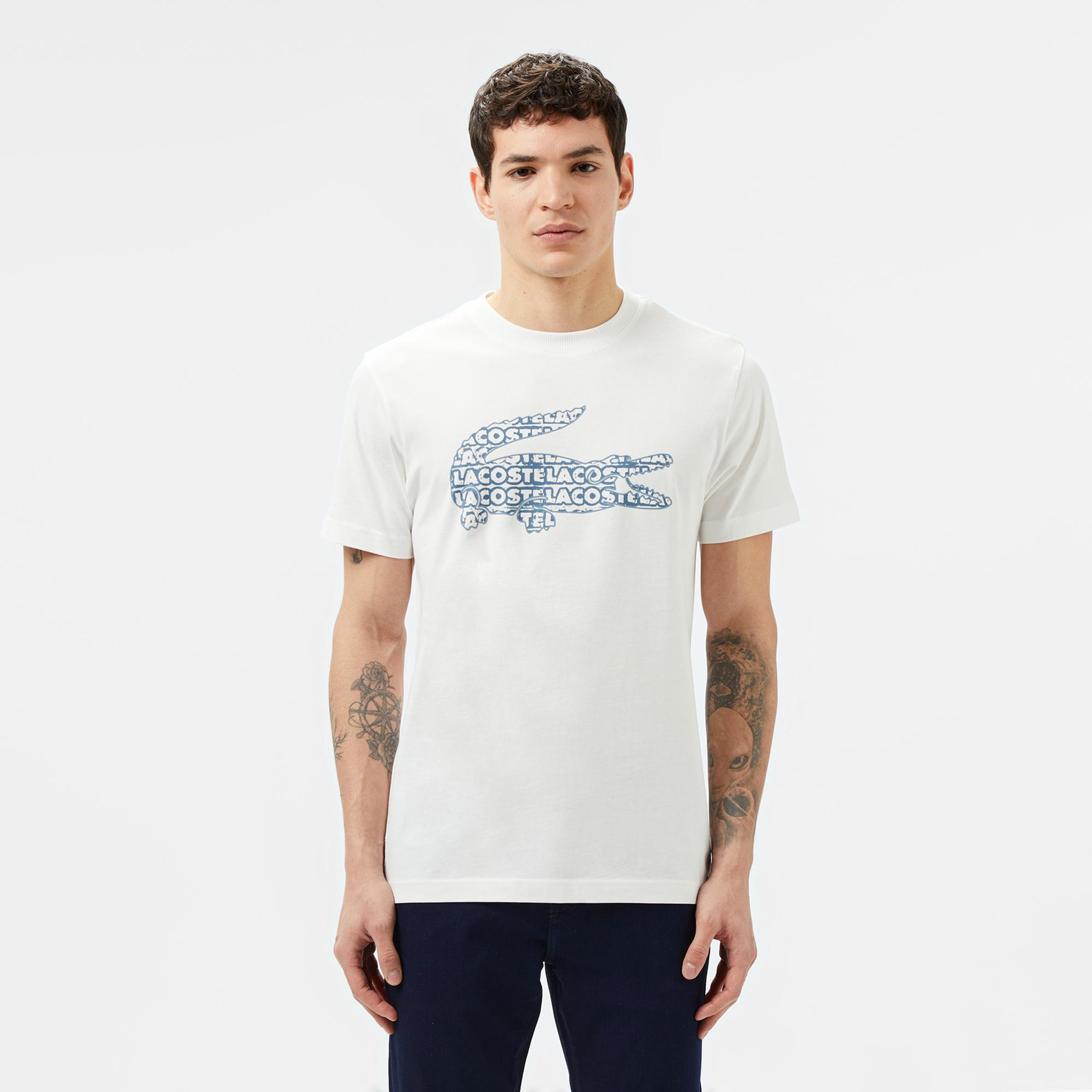 Lacoste Erkek Regular Fit Bisiklet Yaka Baskılı Beyaz T-Shirt