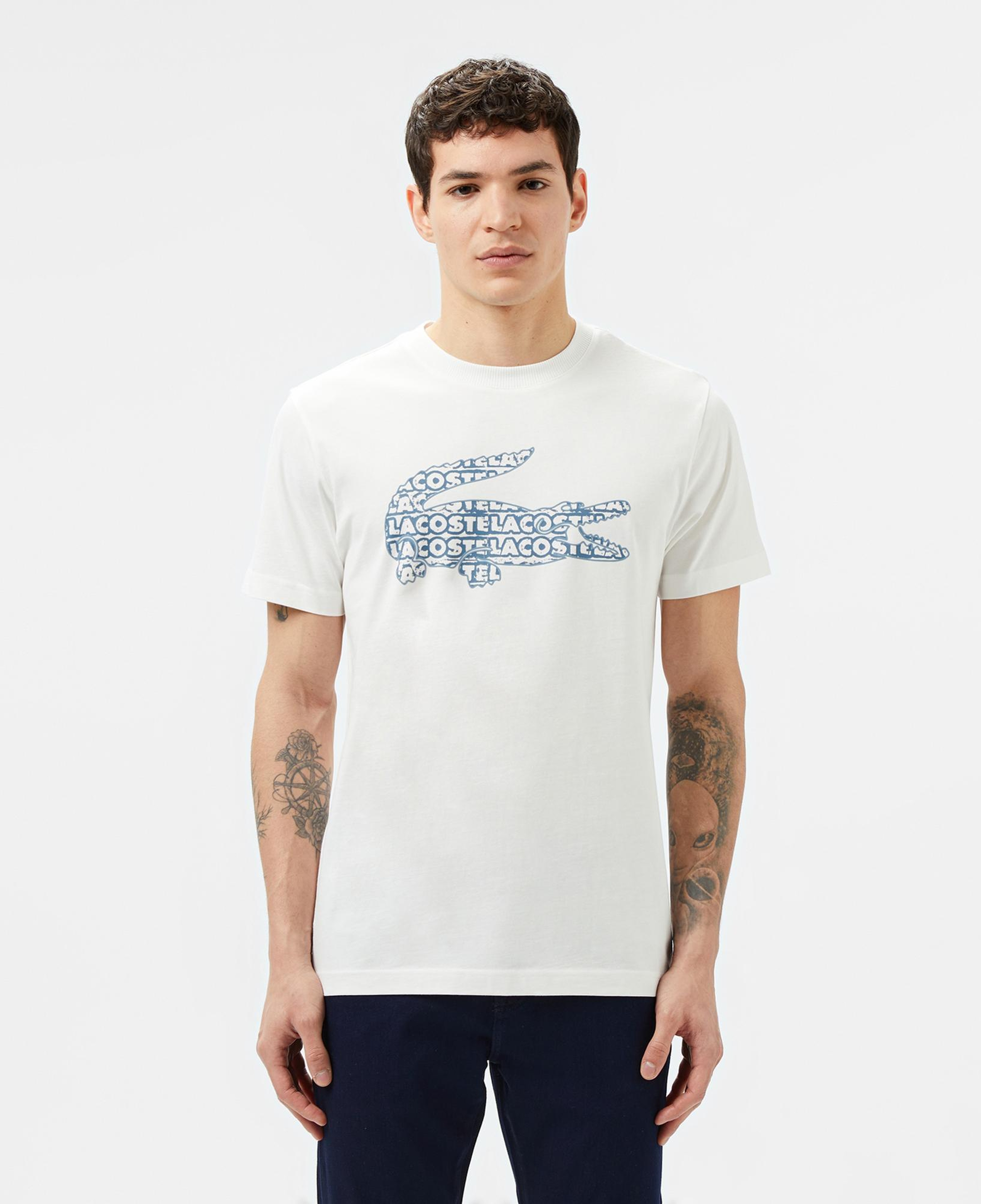 Lacoste Erkek Regular Fit Bisiklet Yaka Baskılı Beyaz T-Shirt