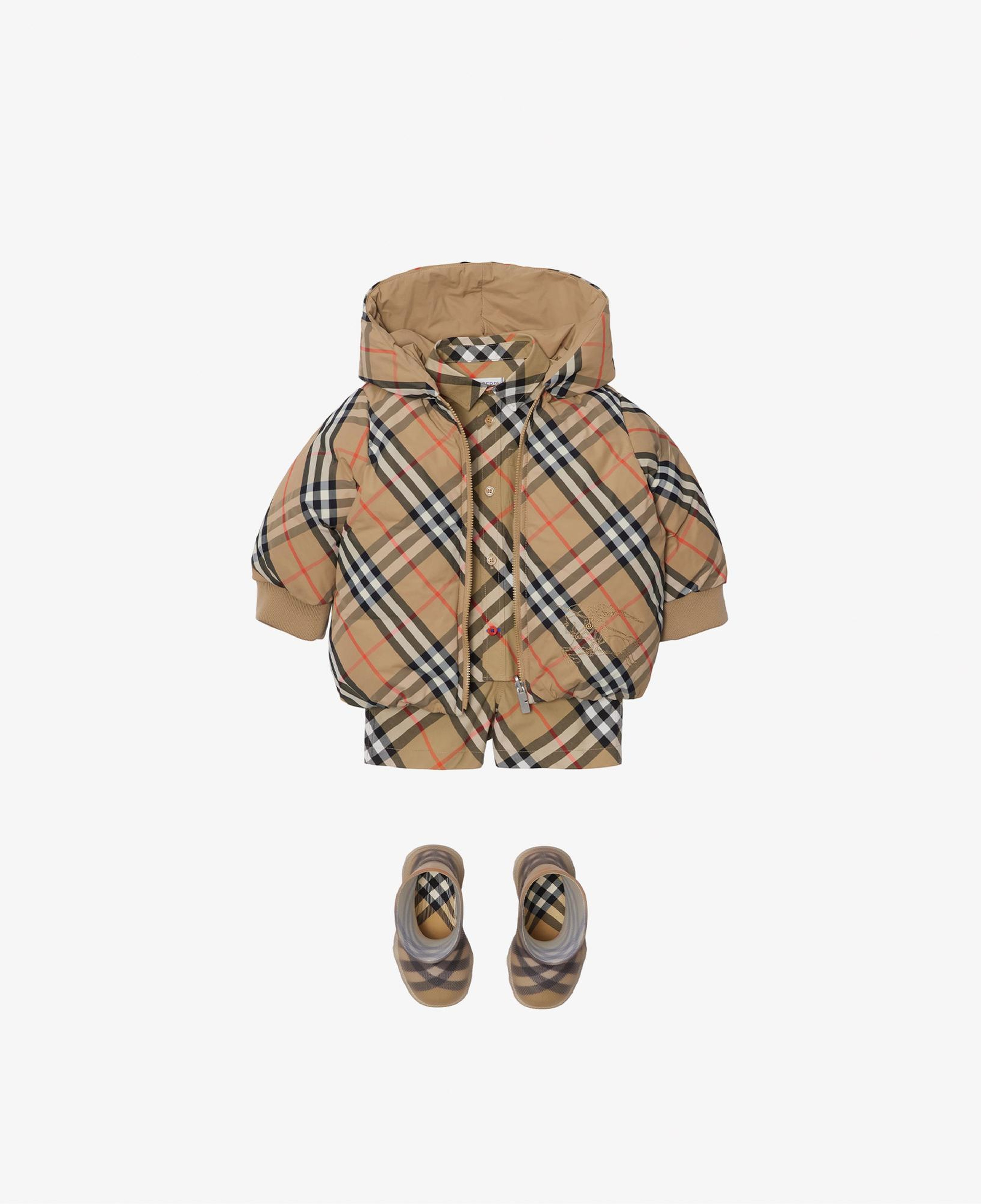 Burberry Reversible Check Nylon Puffer Çocuk Bej Mont