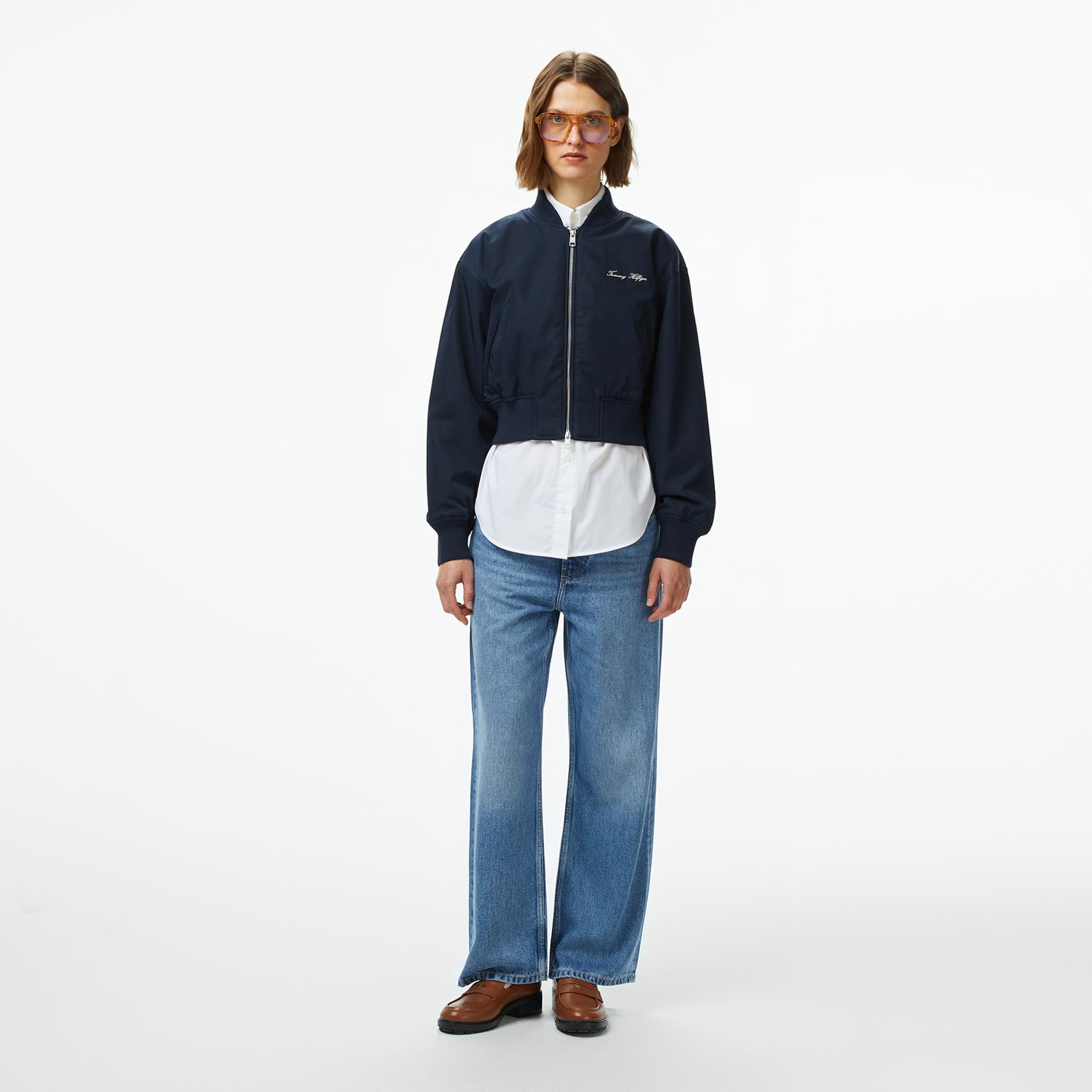 Tommy Hilfiger Nylon Regular Cropped Kadın Bomber Lacivert Ceket