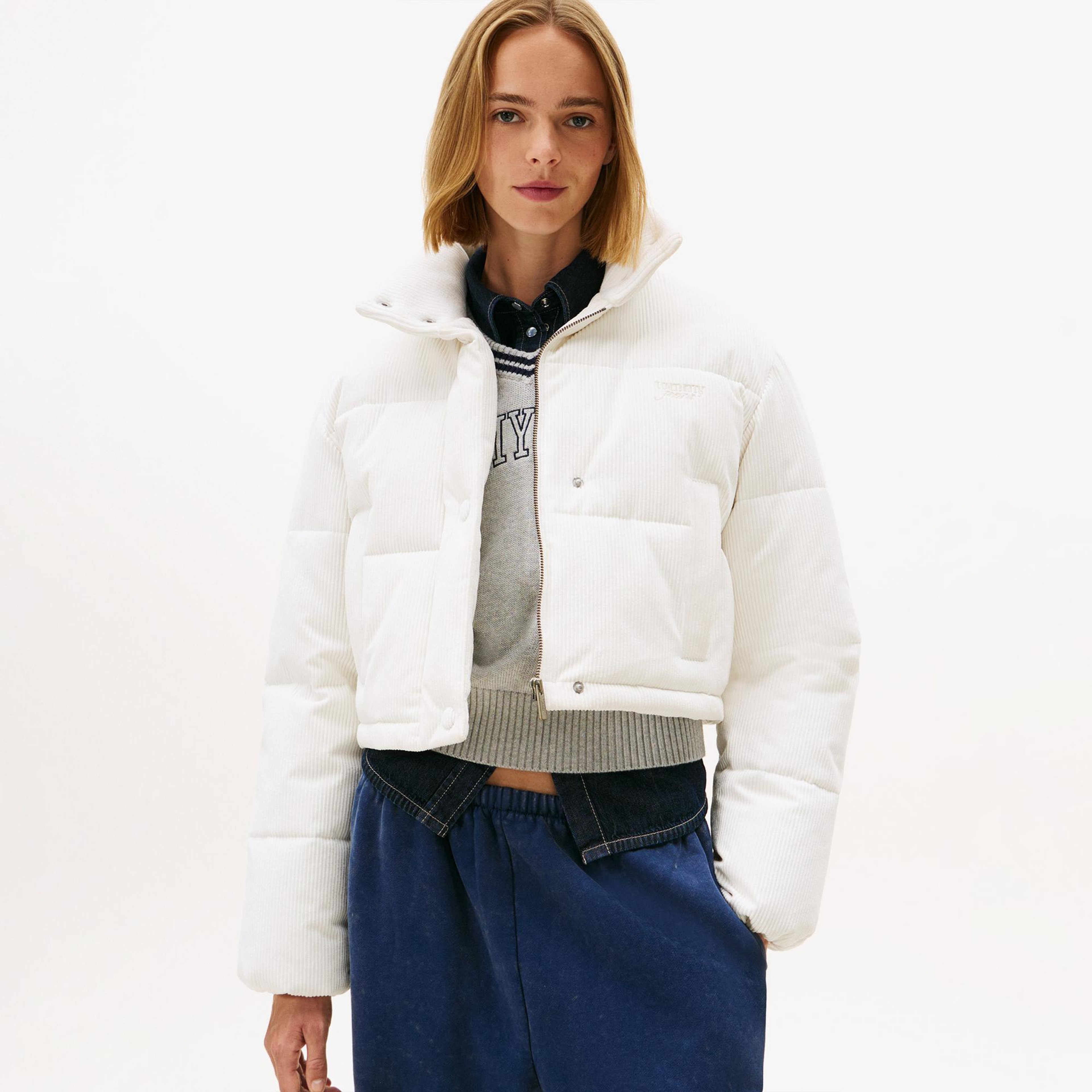 Tommy Jeans Cord Kadın Puffer Beyaz Mont