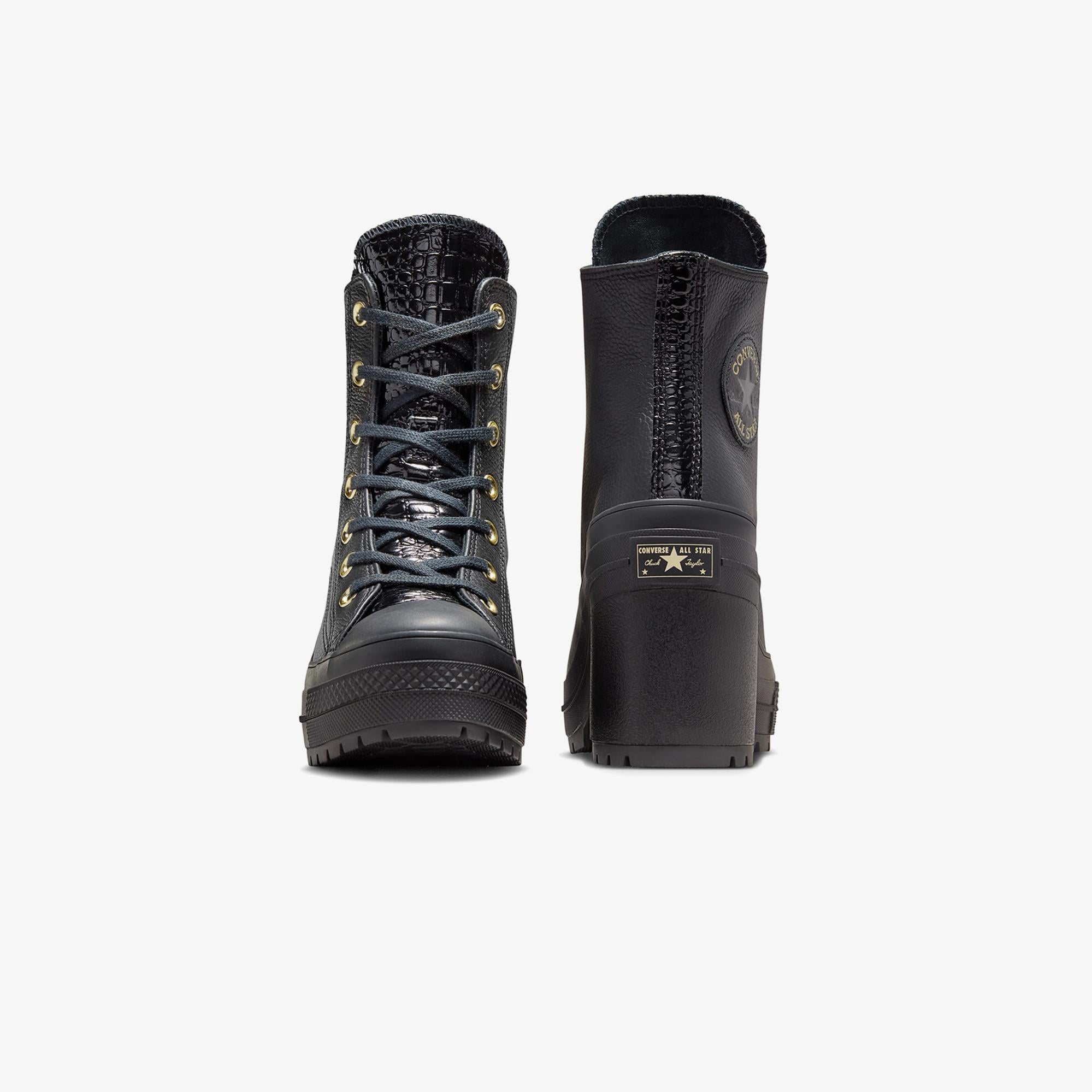 Converse Chuck 70 De Luxe Heel Unisex Siyah Deri Platform Sneaker