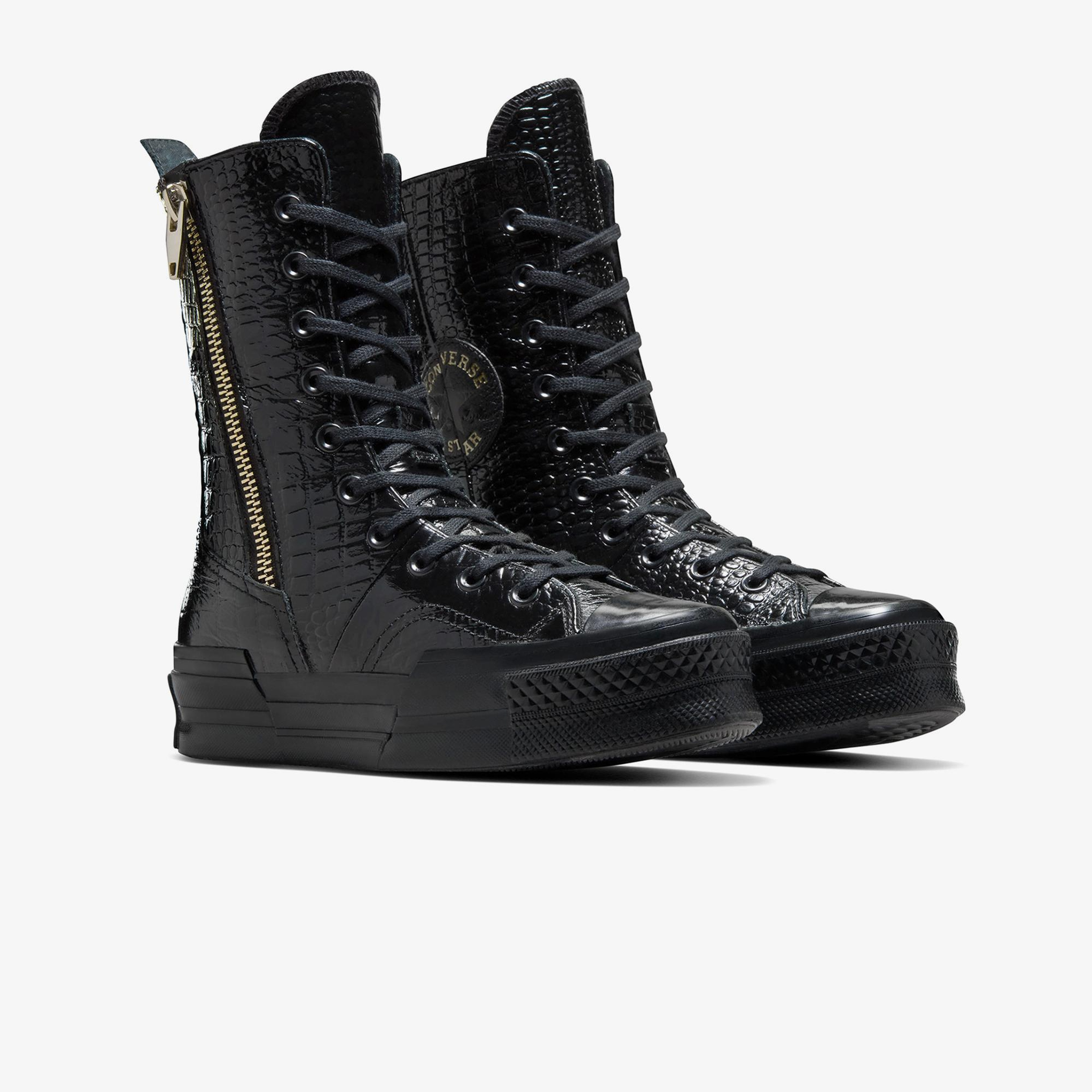 Converse Chuck 70 Plus XHi Unisex Siyah Deri Platform Sneaker