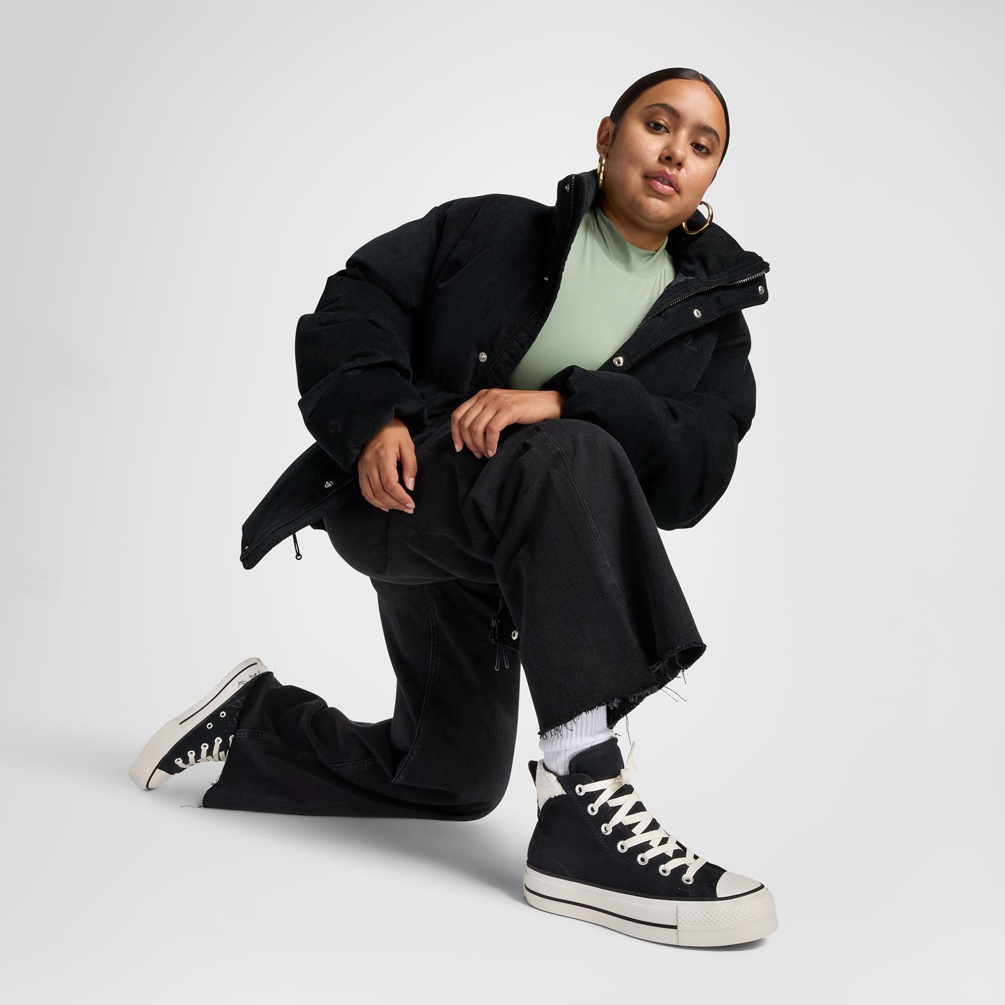 Converse Chuck Taylor All Star Puff Lift Kadın Siyah Süet Sneaker