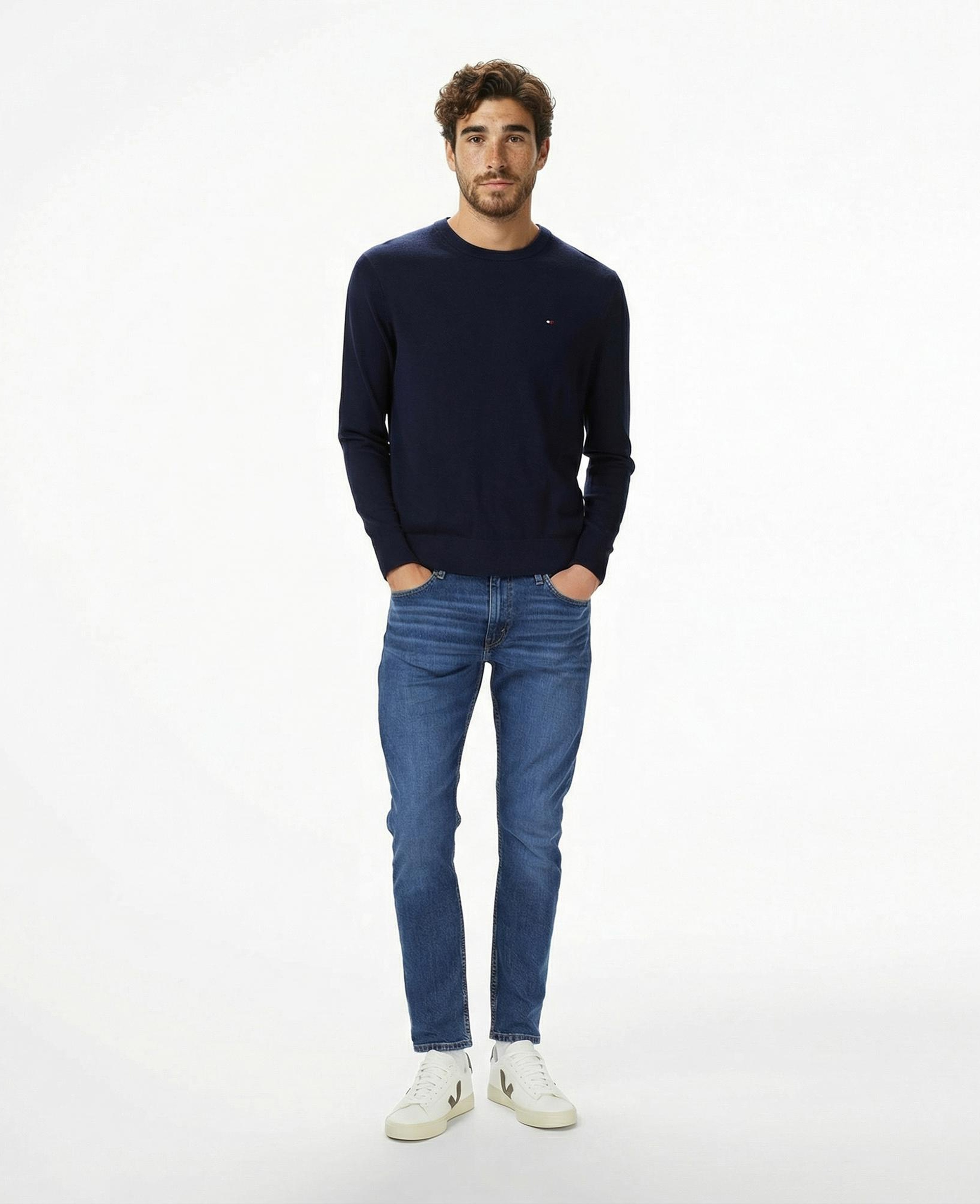 Tommy Hilfiger Pima Mainline Cashmere Erkek Lacivert Kazak