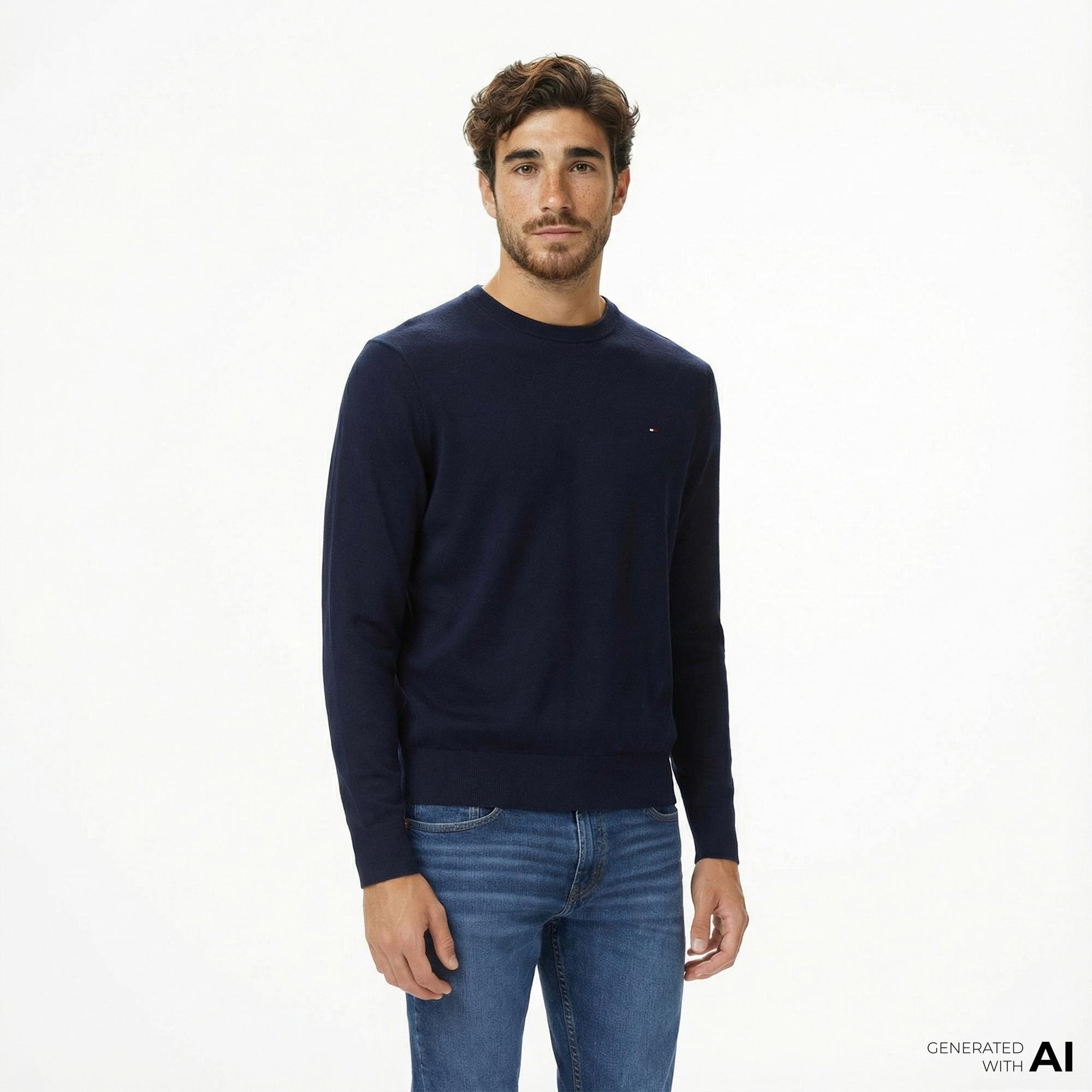 Tommy Hilfiger Pima Mainline Cashmere Erkek Lacivert Kazak