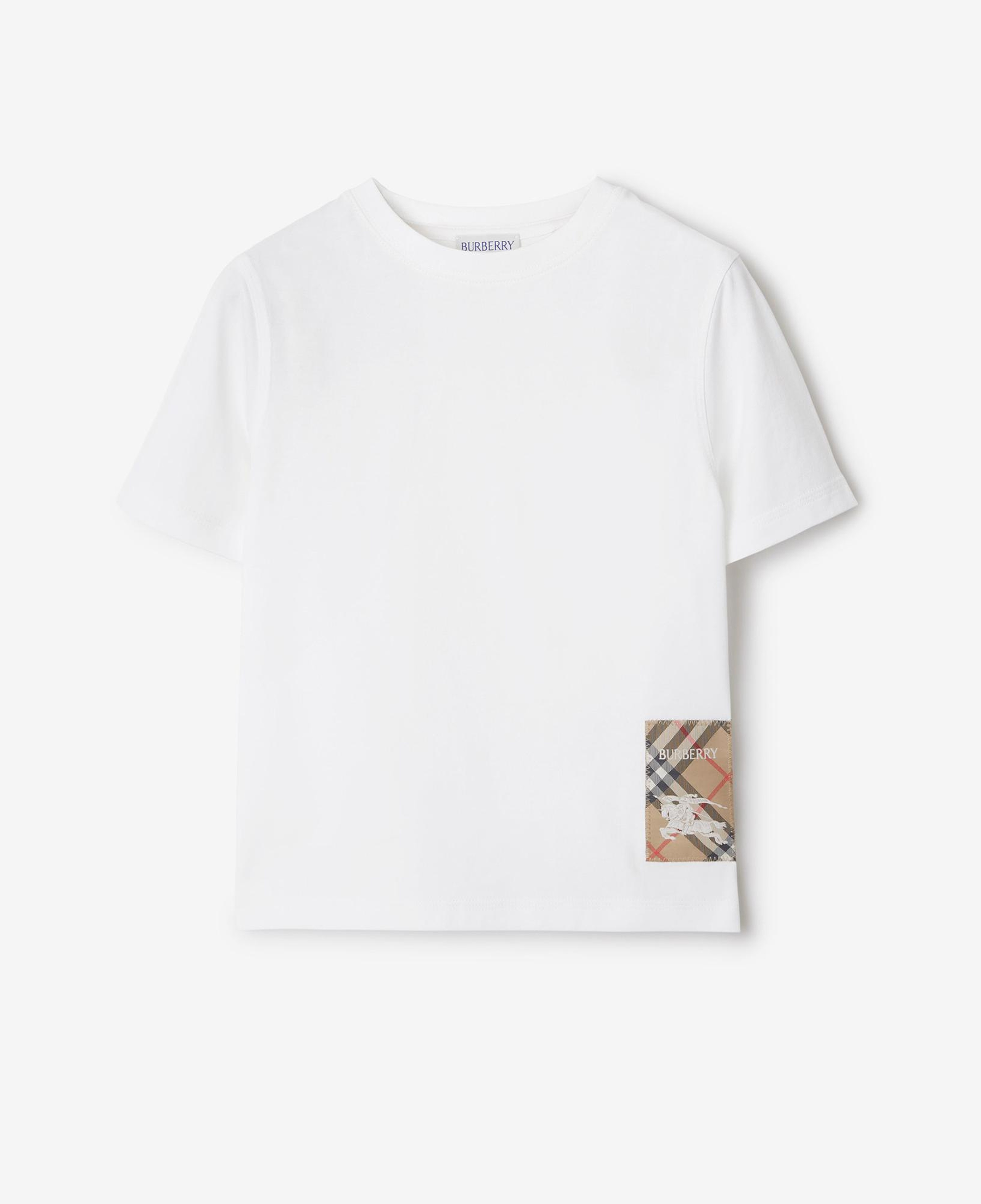 Burberry Cedar Check Label Cotton Çocuk Beyaz T-Shirt