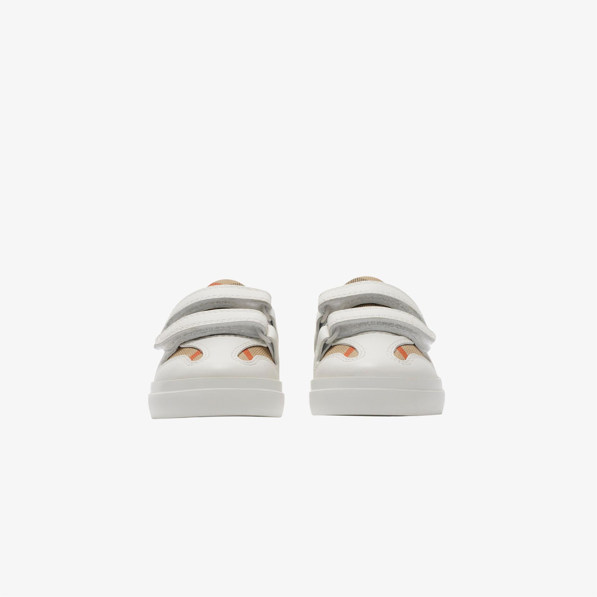 Burberry Check Pamuk ve Deri Çocuk Beyaz Sneaker