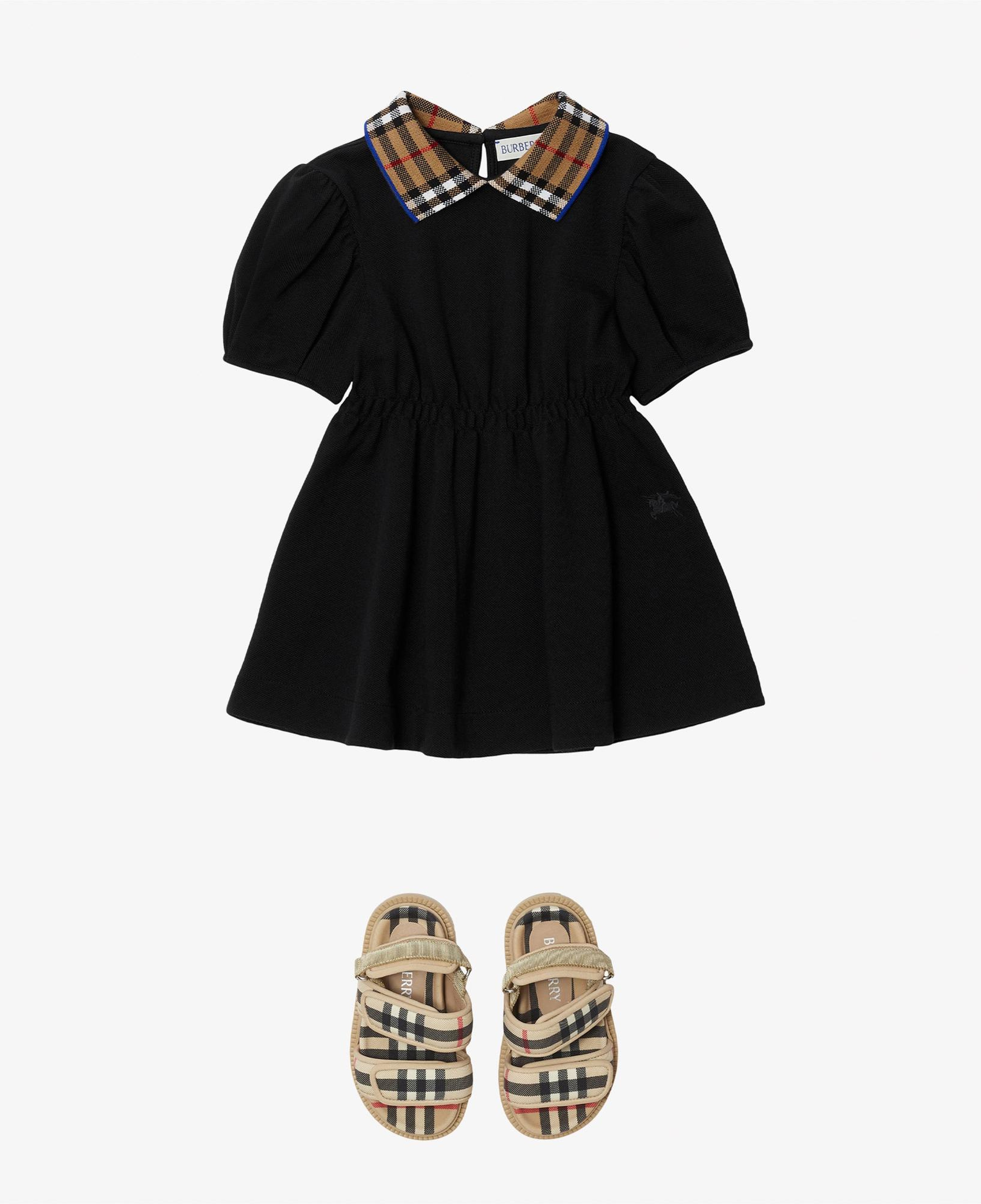 Burberry Check Collar Pamuklu Çocuk Siyah Elbise