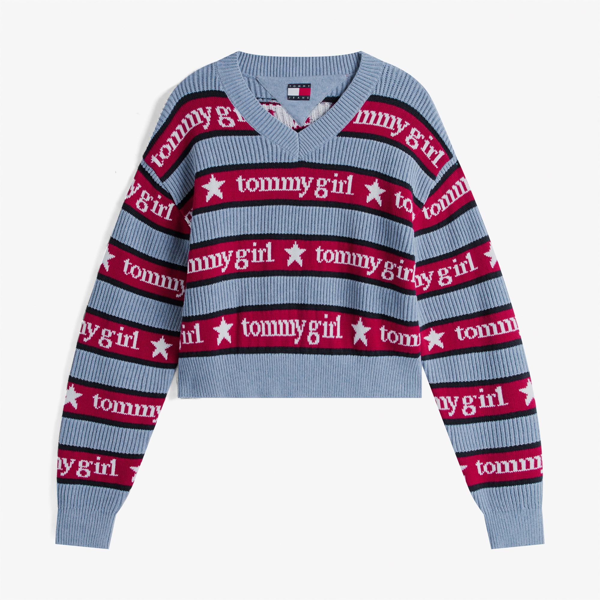 Tommy Hilfiger Stripe Kadın Mavi Kazak