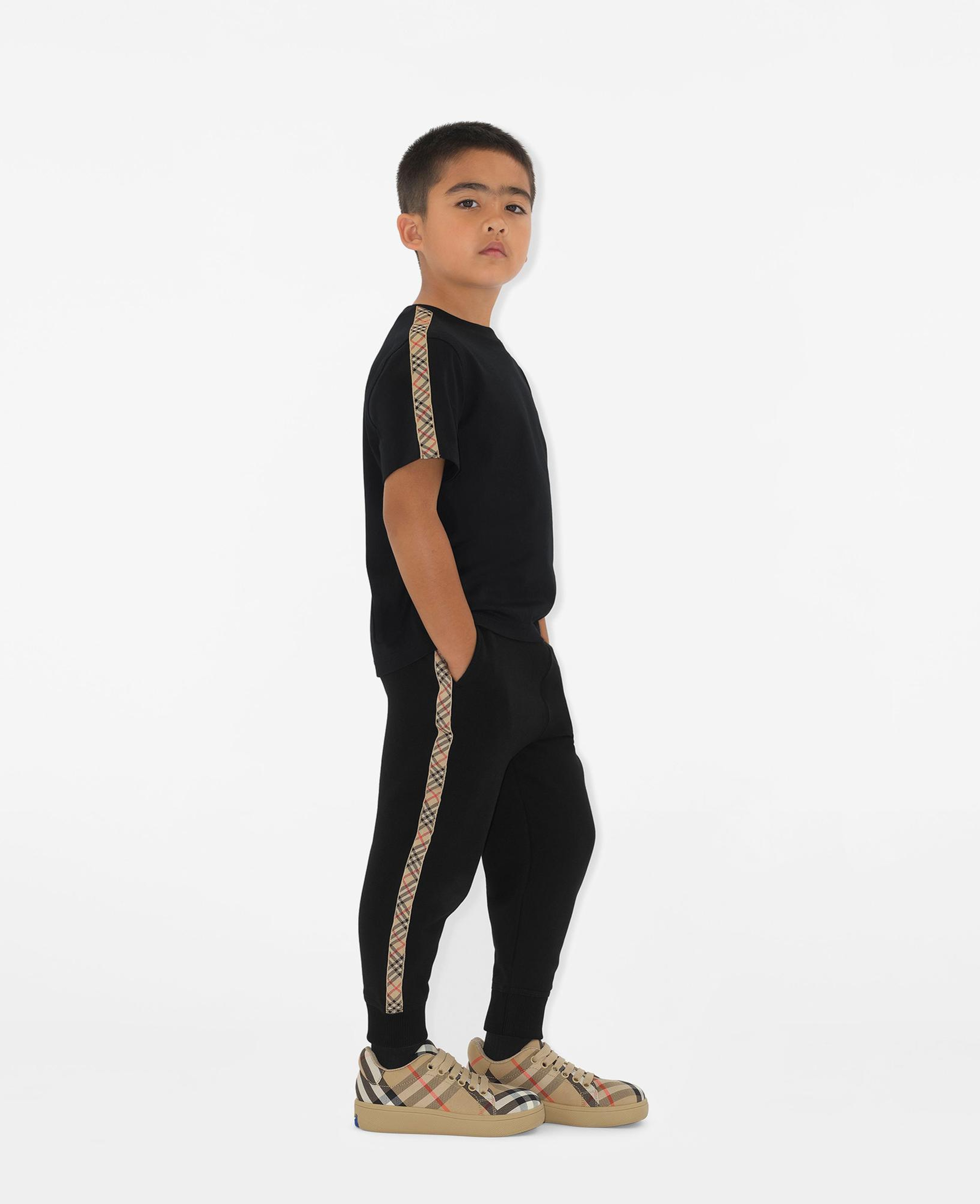 Burberry Jackson Tape Check Trim Cotton Çocuk Siyah Eşofman Altı