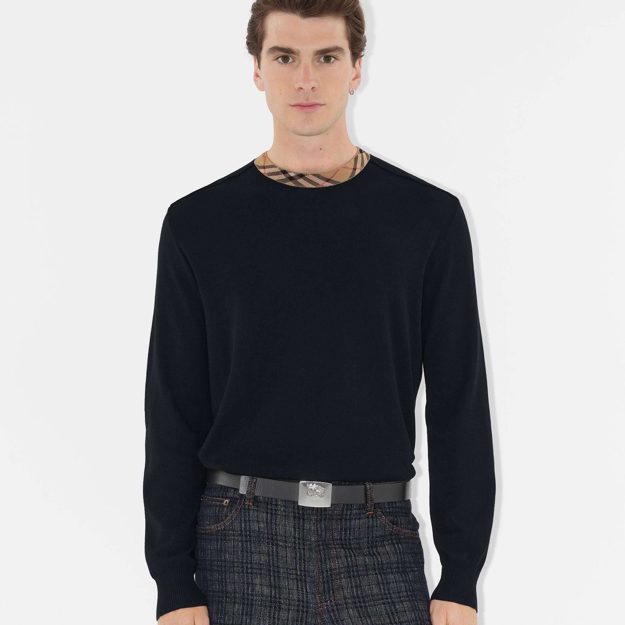 Burberry Check Trim Wool Erkek Siyah Triko