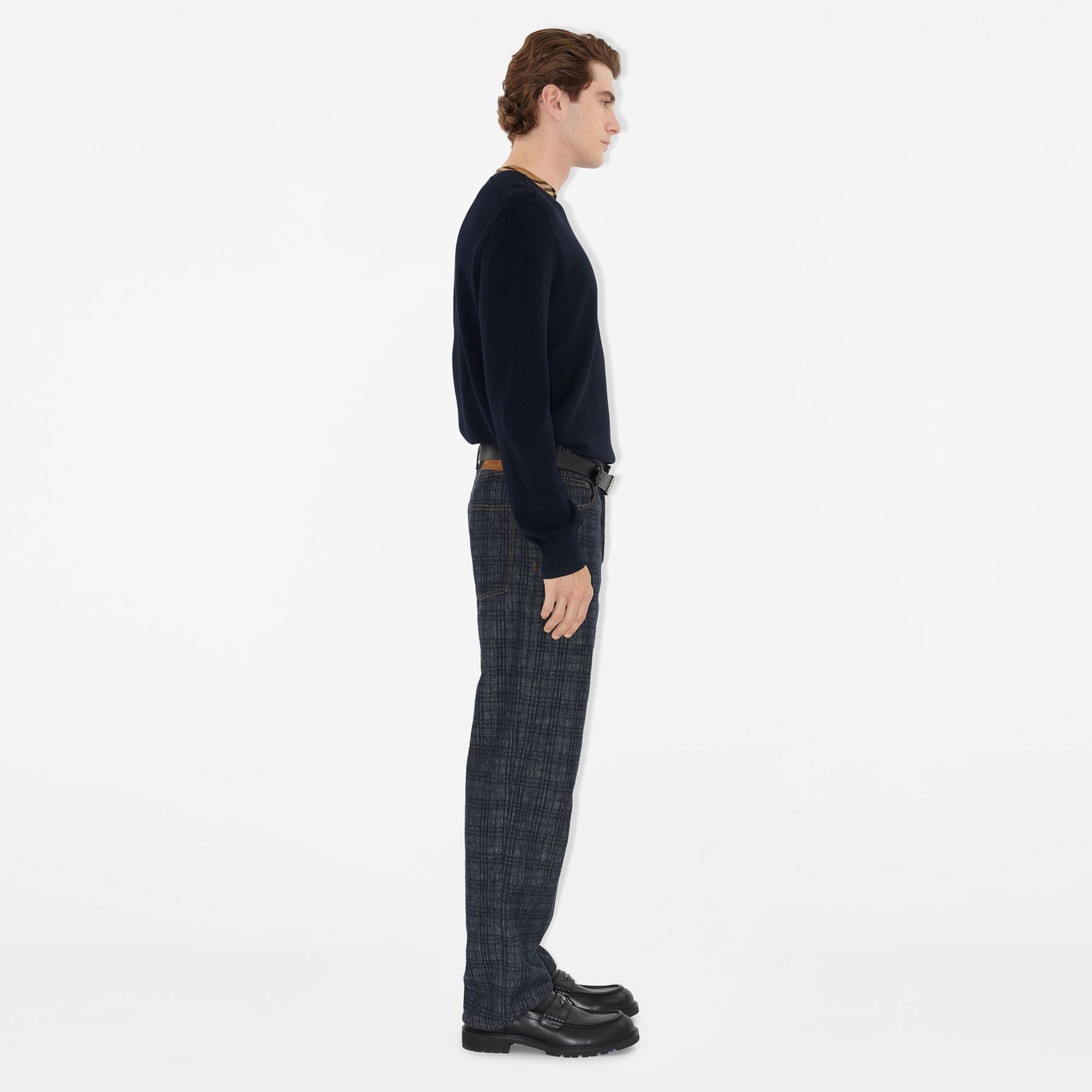 Burberry Check Trim Wool Erkek Siyah Triko