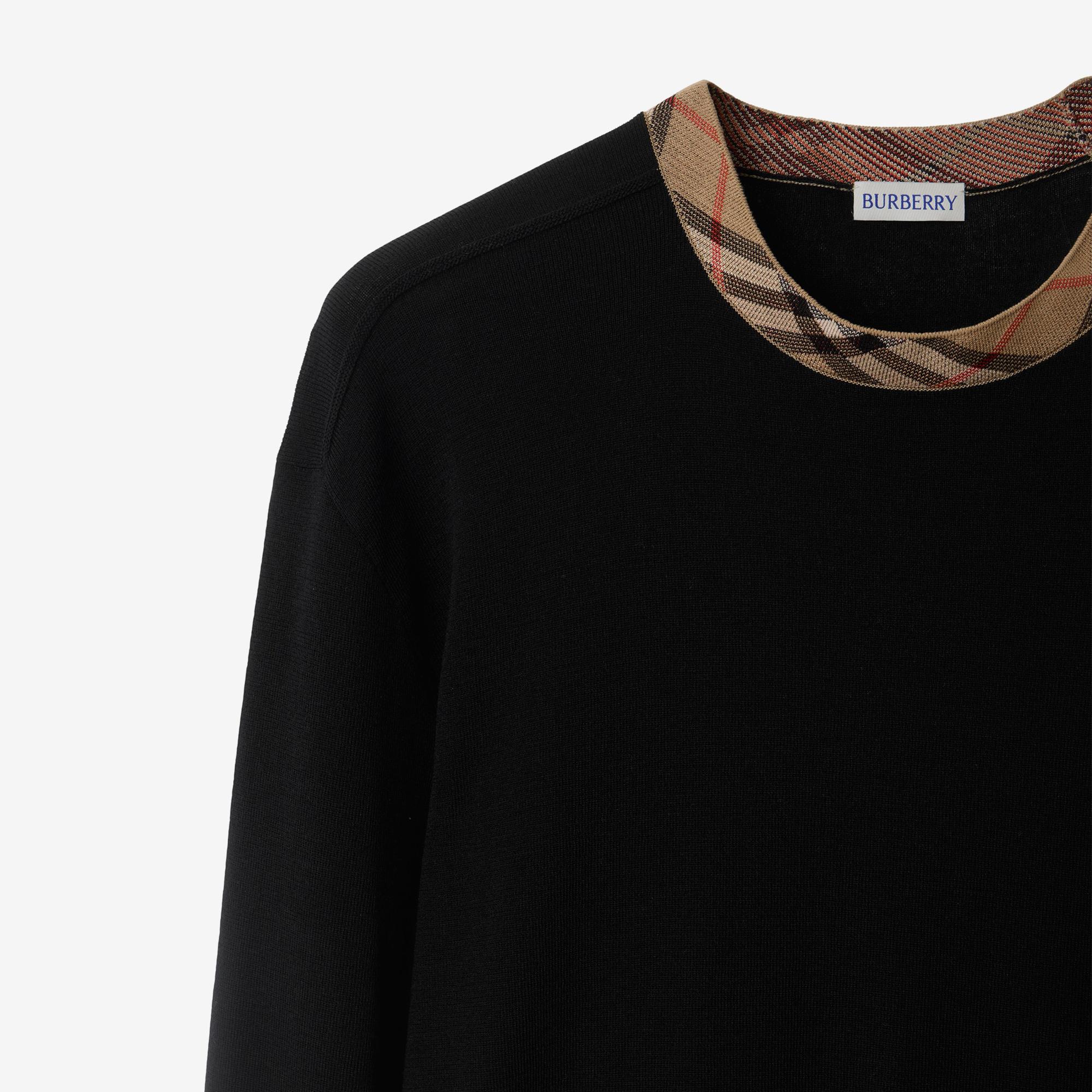 Burberry Check Trim Wool Erkek Siyah Triko