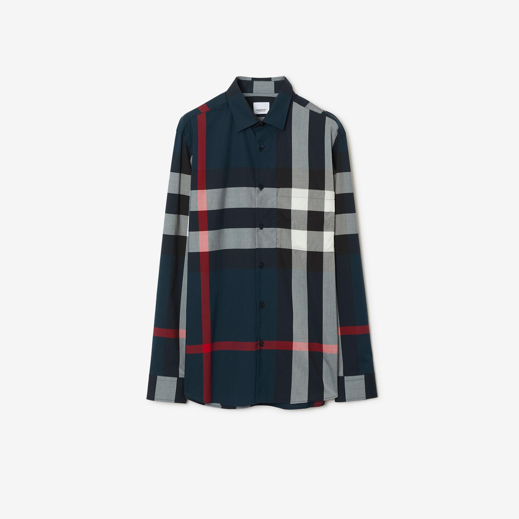 Burberry Check Pamuklu Erkek Lacivert Gömlek