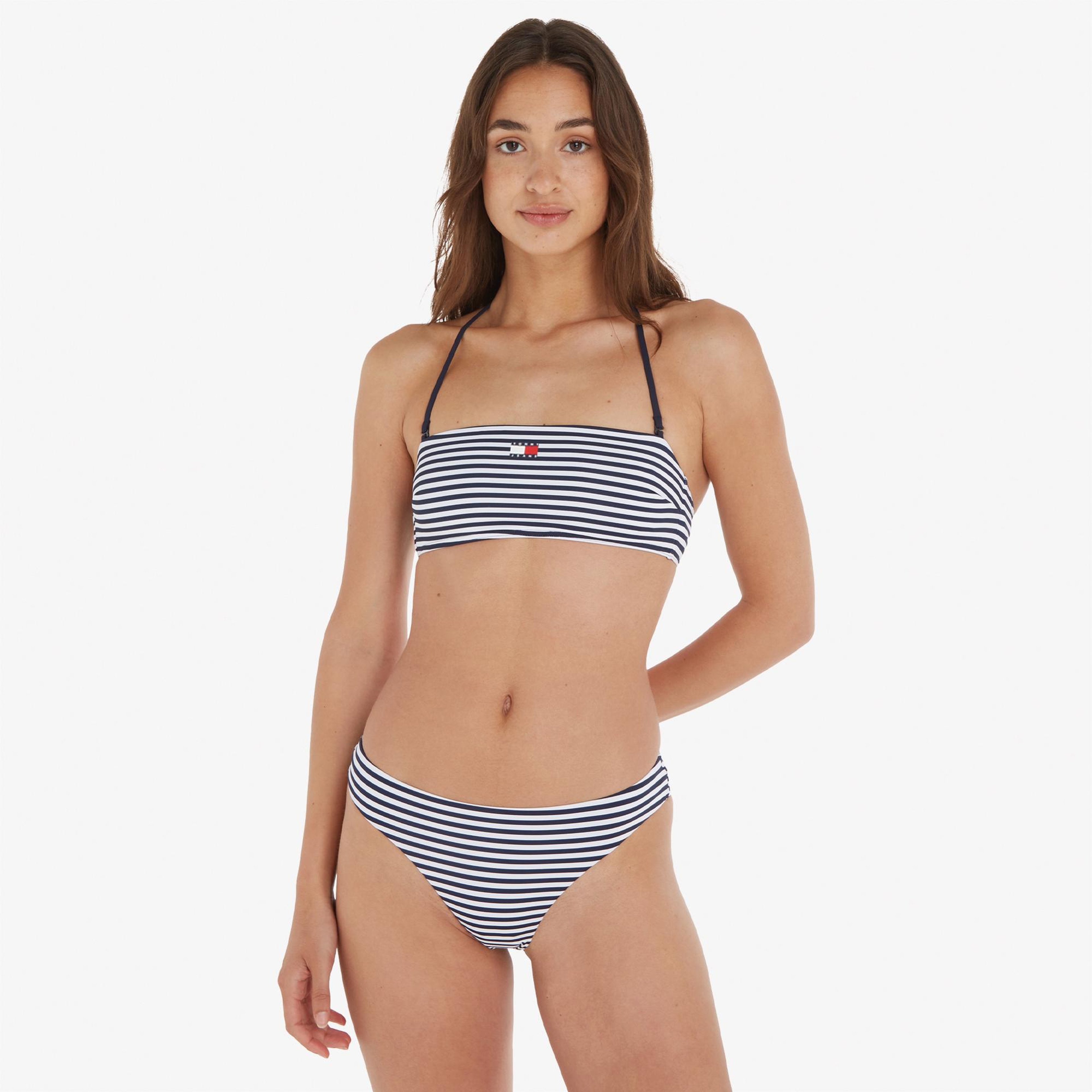 Tommy Jeans Bandeau Print Kadın Mavi Bikini Üstü
