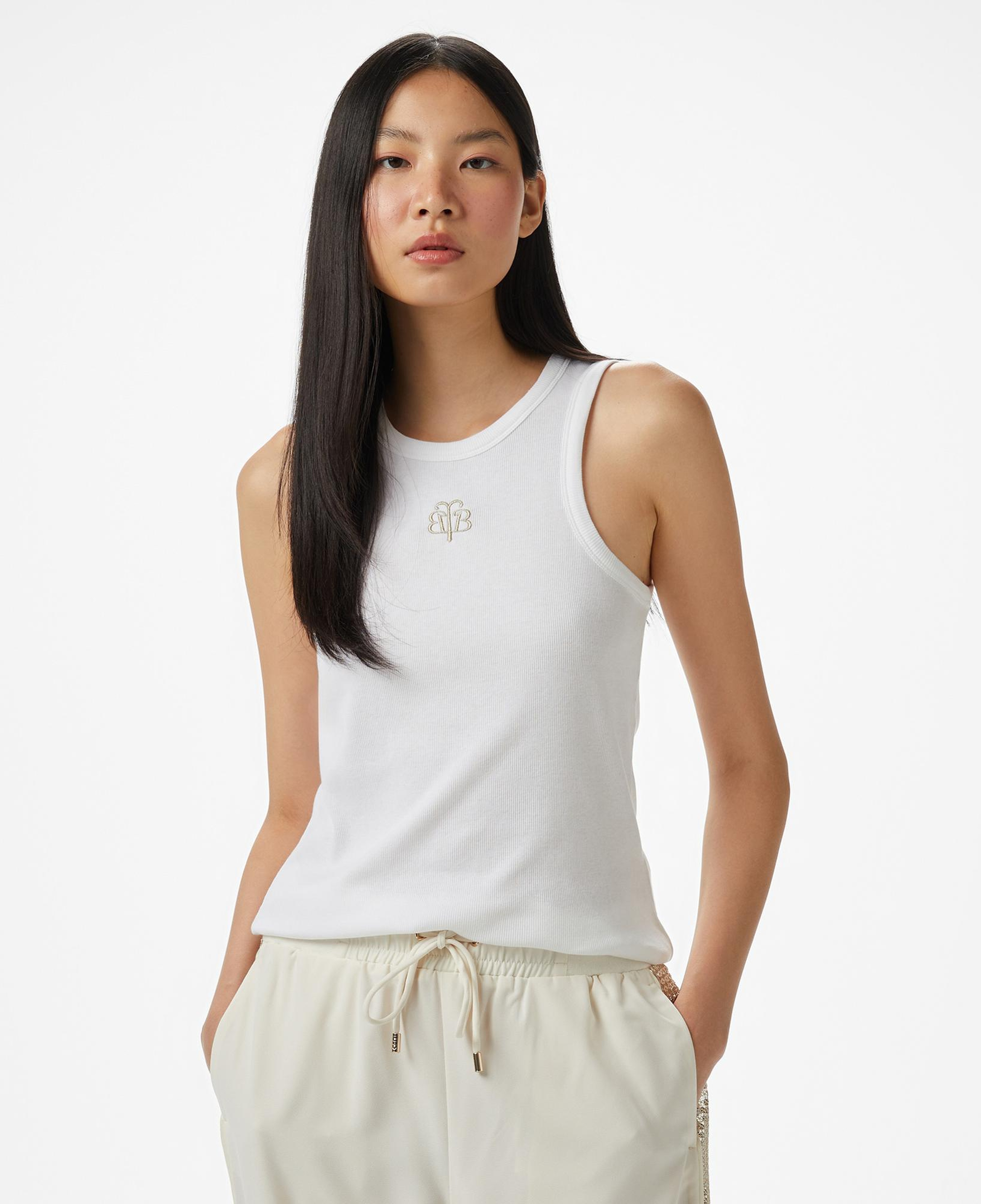 Brooks Brothers Palmiye Logo Nakışlı Kadın Beyaz Kolsuz T-Shirt