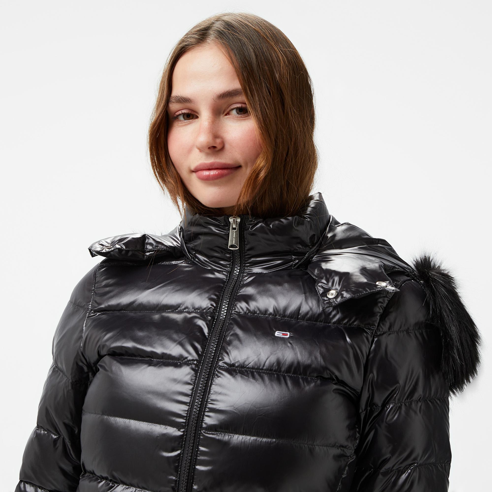 Tommy Hilfiger Jeans Tonal Hooded Down Kadın Siyah Ceket