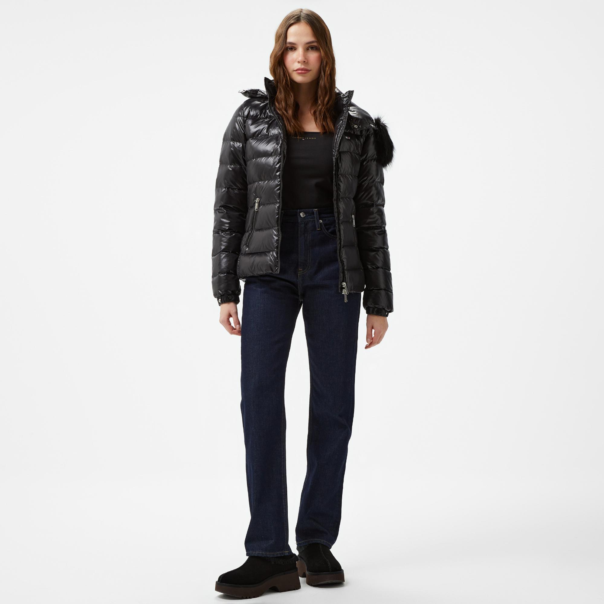 Tommy Hilfiger Jeans Tonal Hooded Down Kadın Siyah Ceket