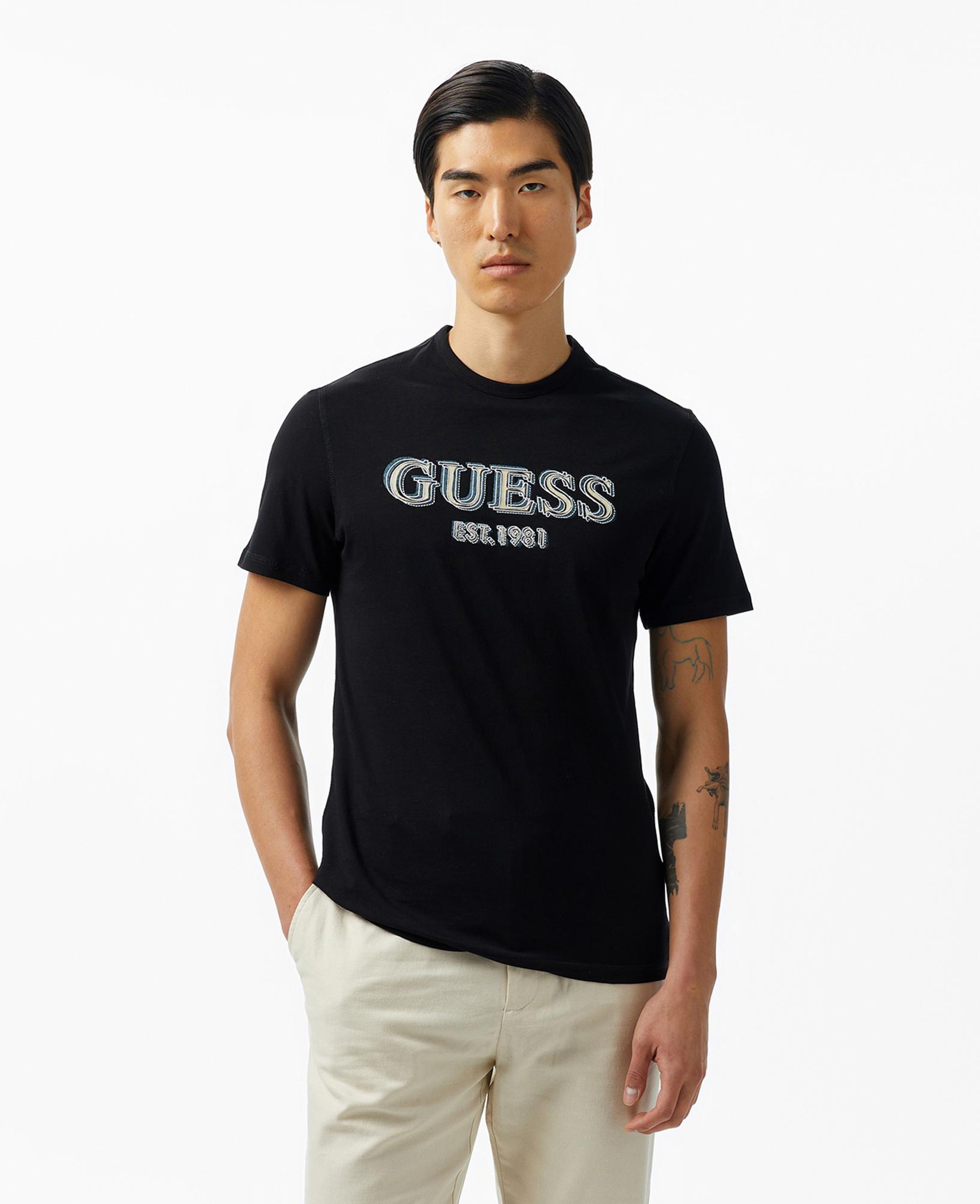 Guess Logo Mid Organic Stream 180 Erkek Siyah T-Shirt