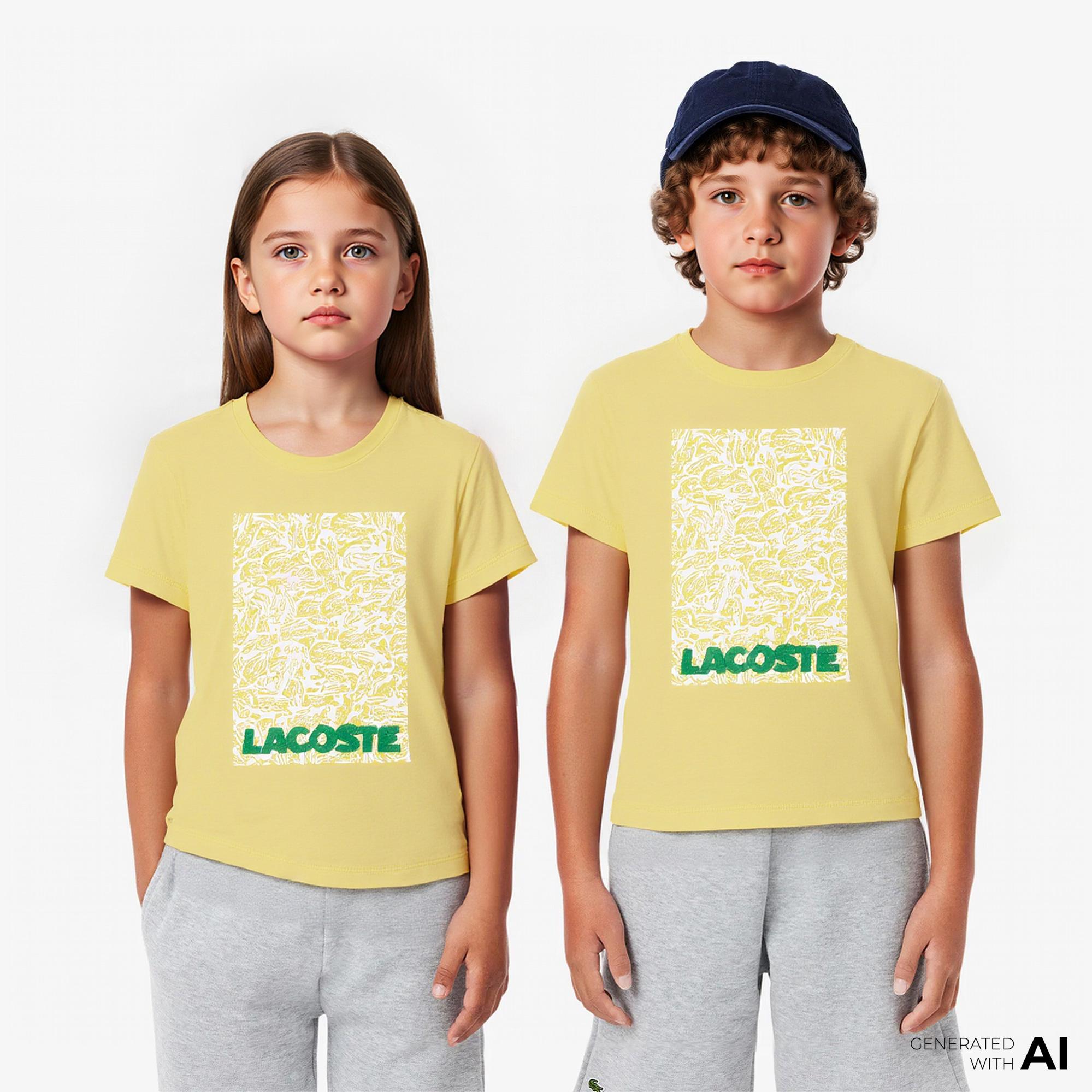Lacoste Çocuk Bisiklet Yaka Baskılı Sarı T-Shirt