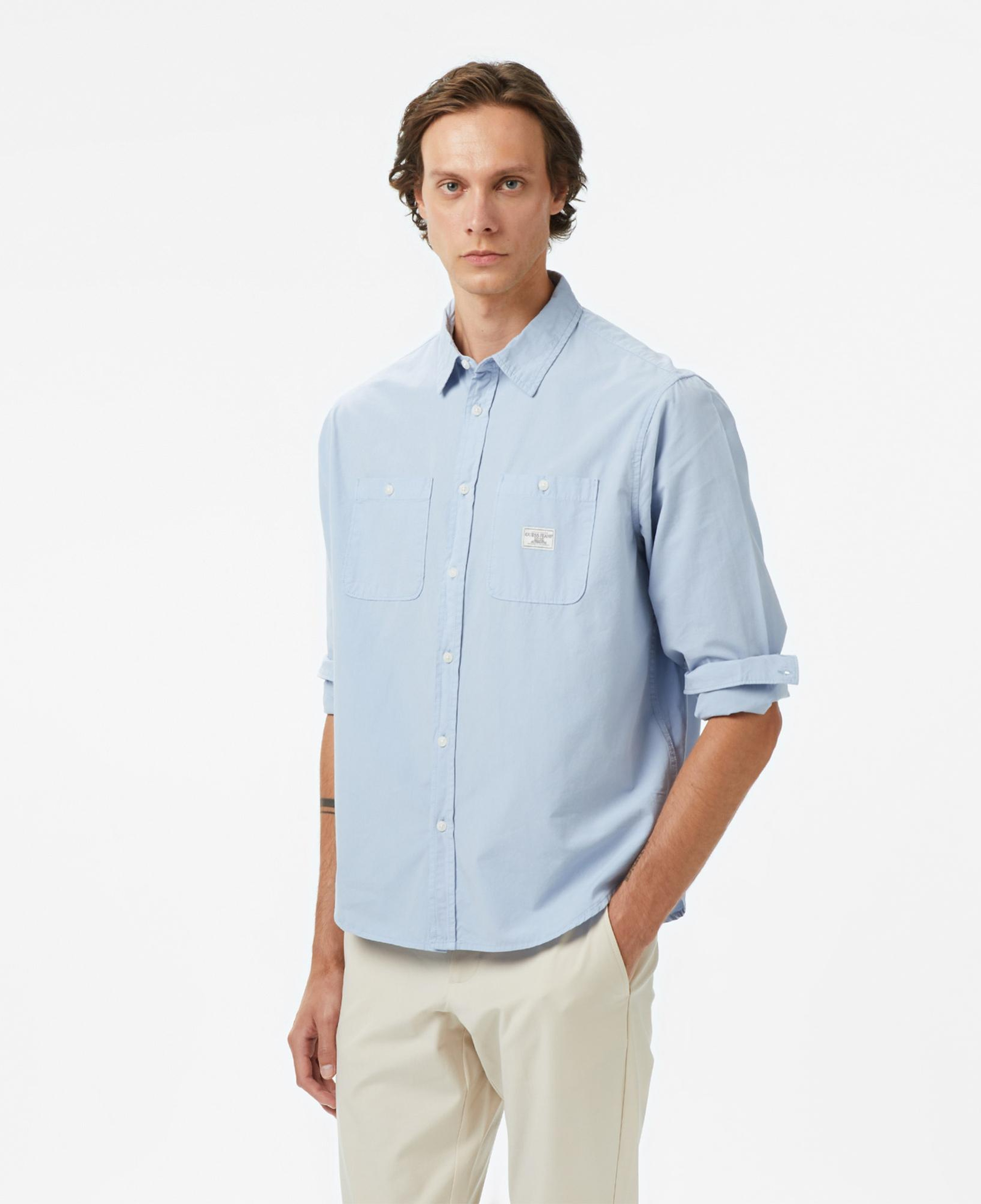 Guess Pockets Organic Cotton Poplin Erkek Mavi Gömlek