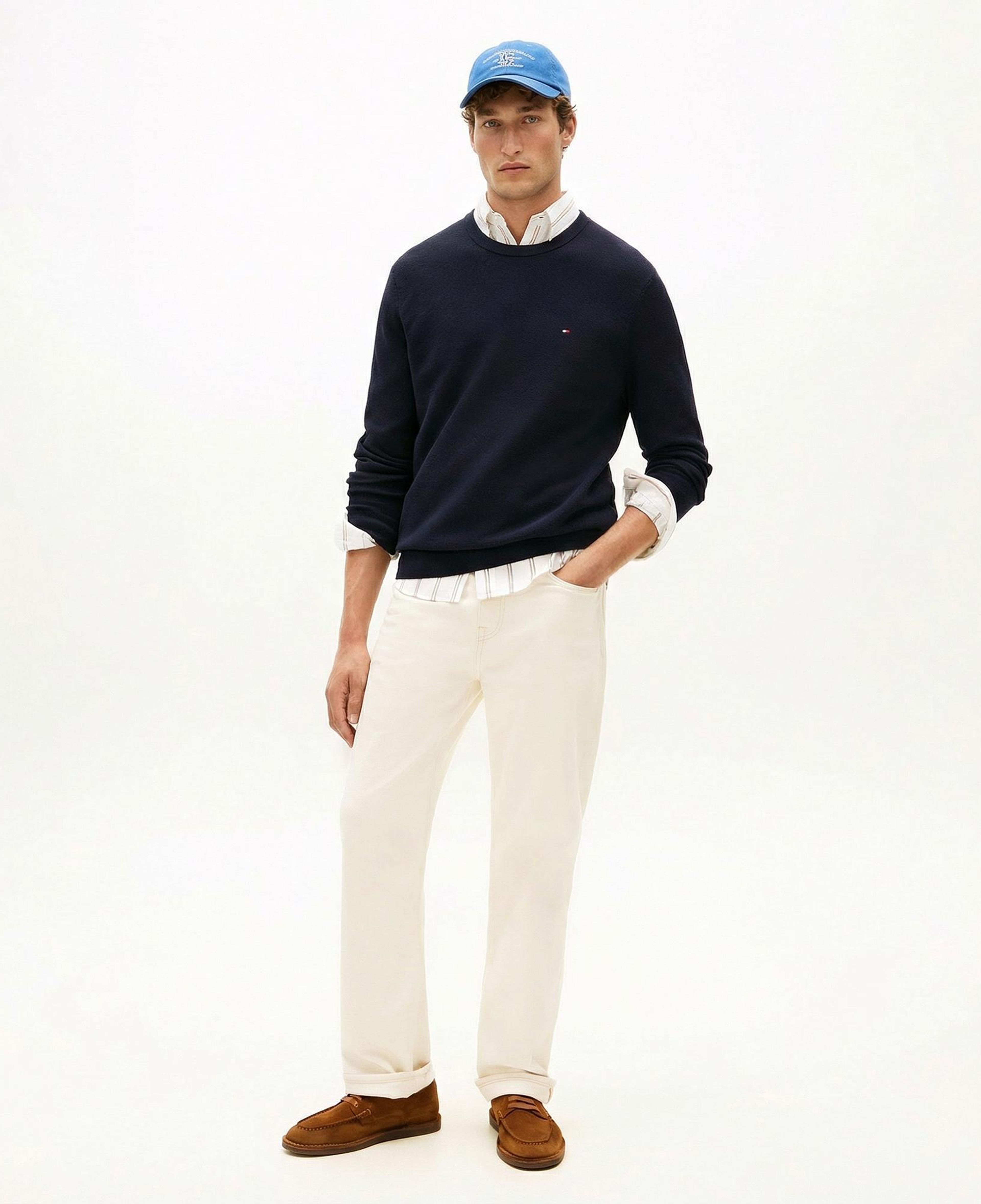 Tommy Hilfiger Essential Structure Yuvarlak Yaka Erkek Lacivert Kazak