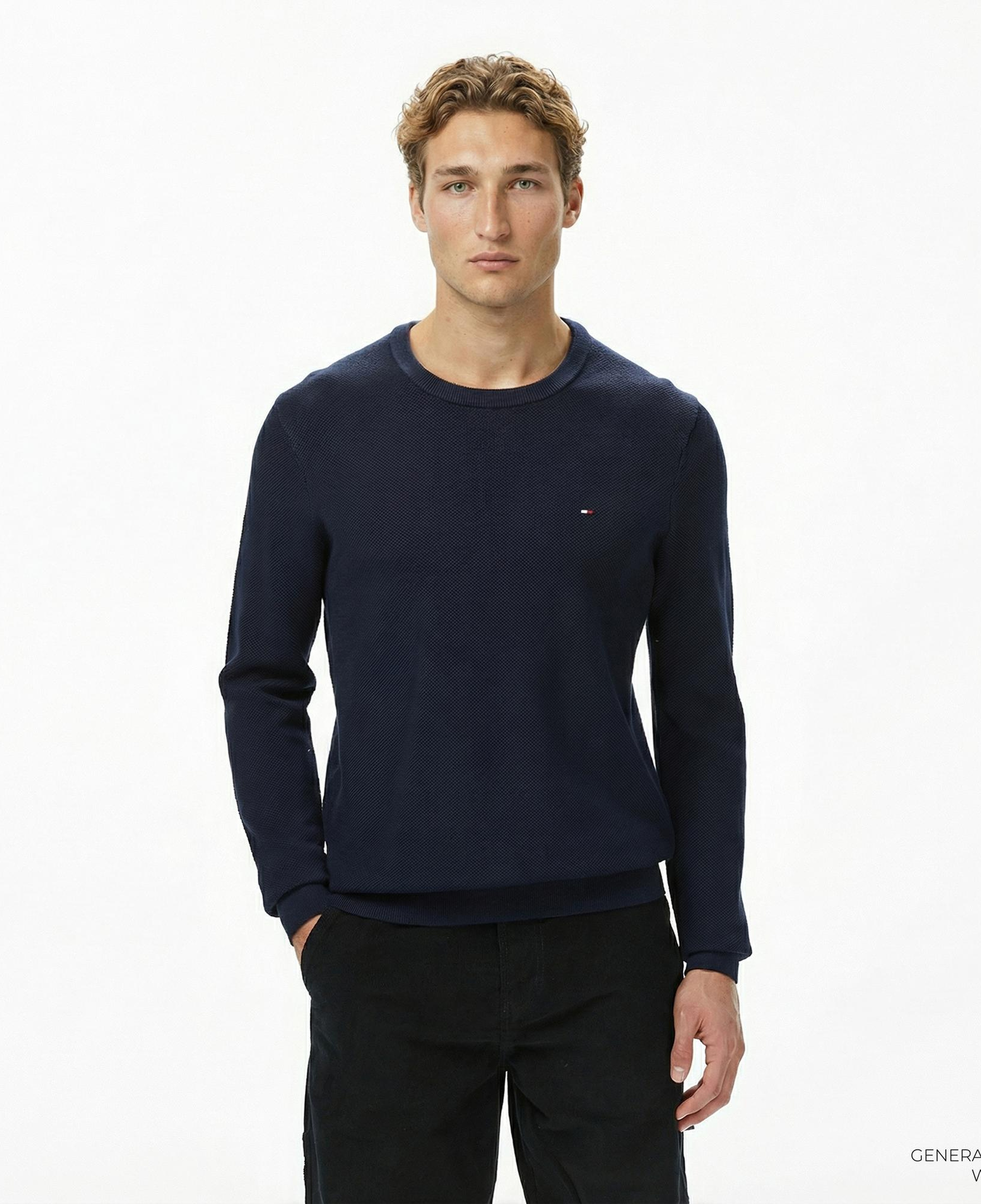 Tommy Hilfiger Essential Structure Yuvarlak Yaka Erkek Lacivert Kazak