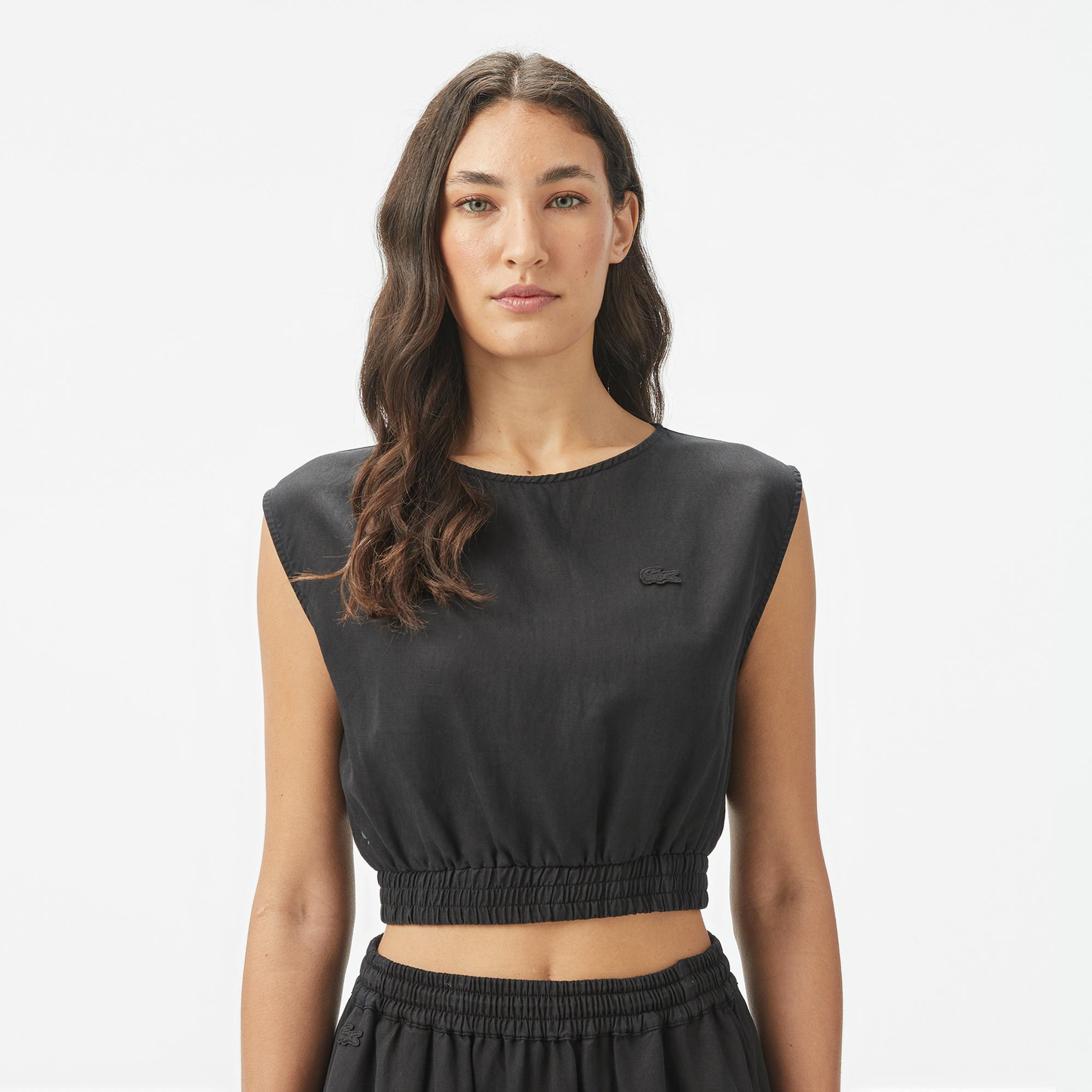 Lacoste Kadın Regular Fit Kolsuz Bisiklet Yaka Siyah Bluz