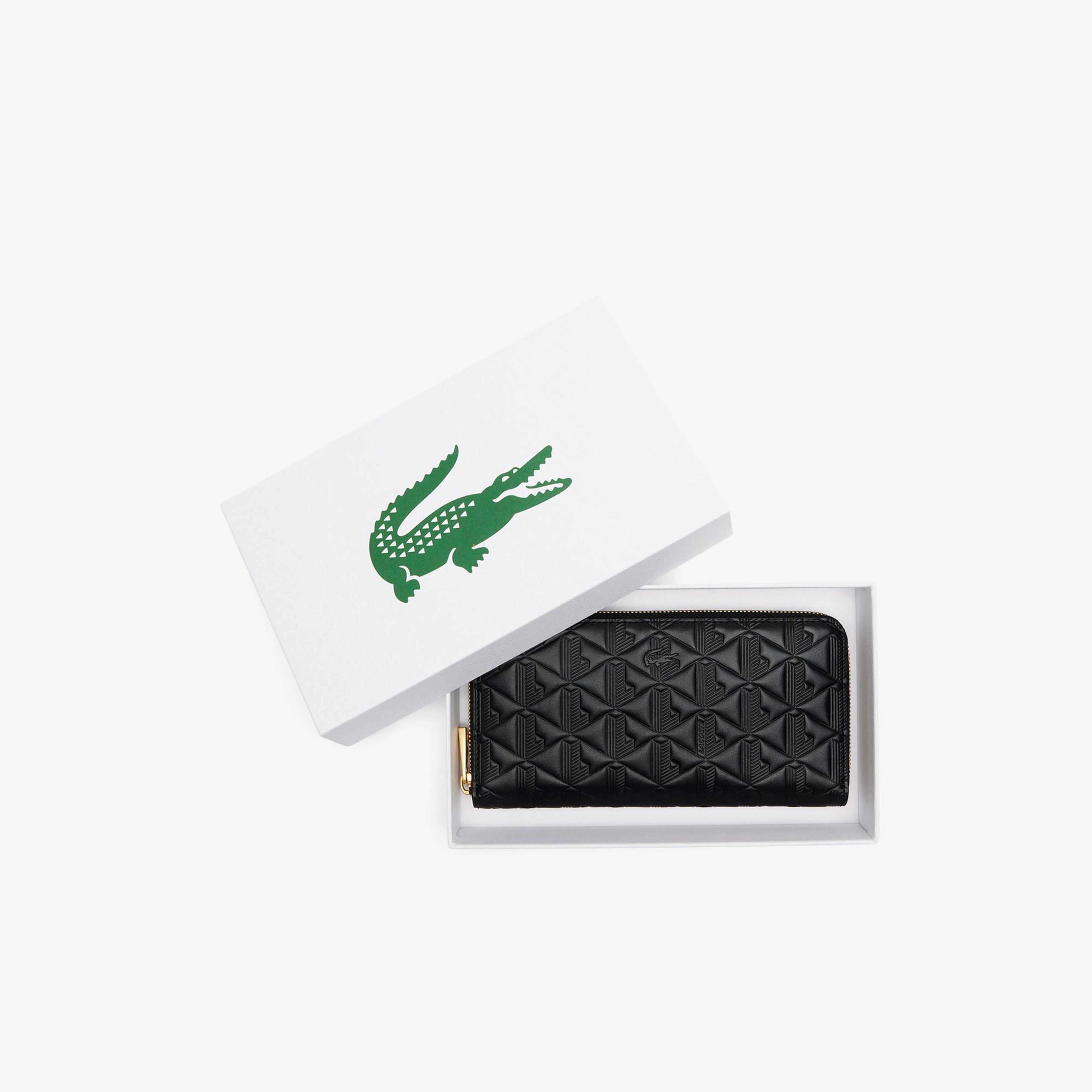 Lacoste Maheki Kadın Monogram Deri  Siyah Cüzdan
