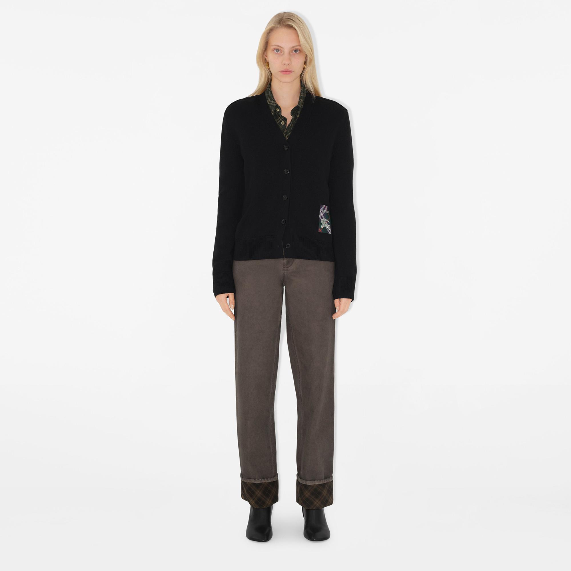 Burberry Smt Label Wool Cardigan Kadın Siyah Hırka