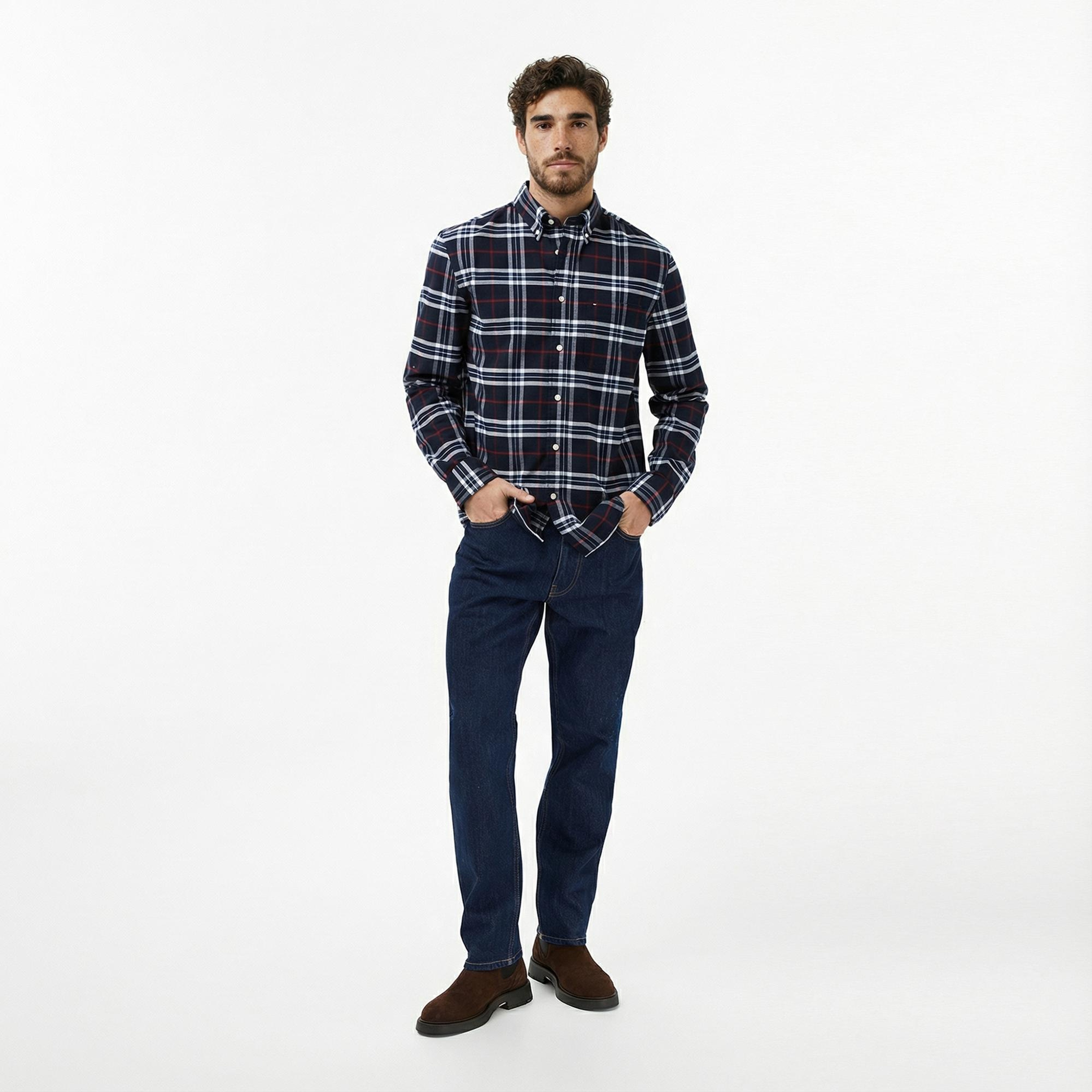 Tommy Hilfiger Brushed Oxford Erkek Mavi Gömlek