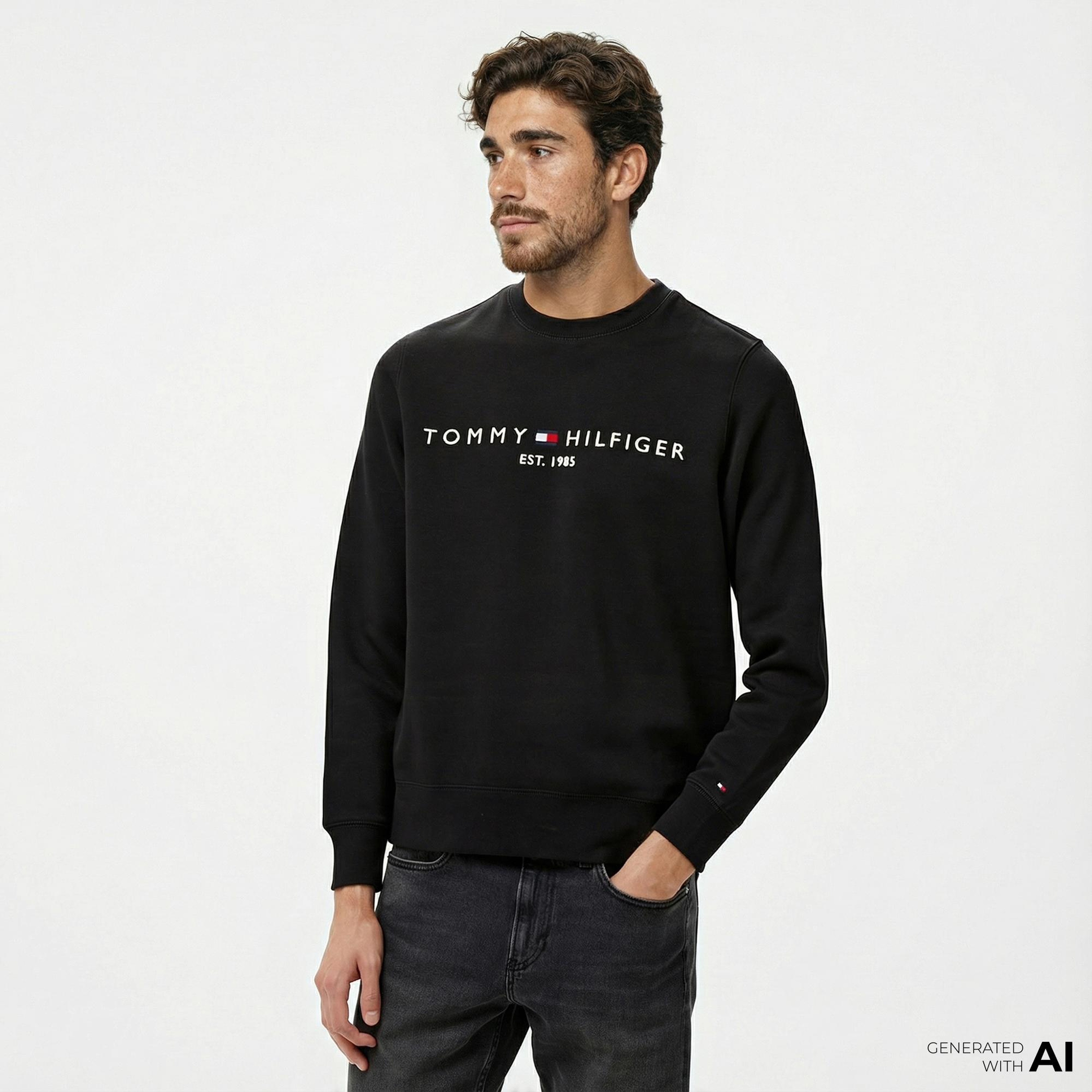 Tommy Hilfiger Tommy Logo Erkek Siyah Sweatshirt