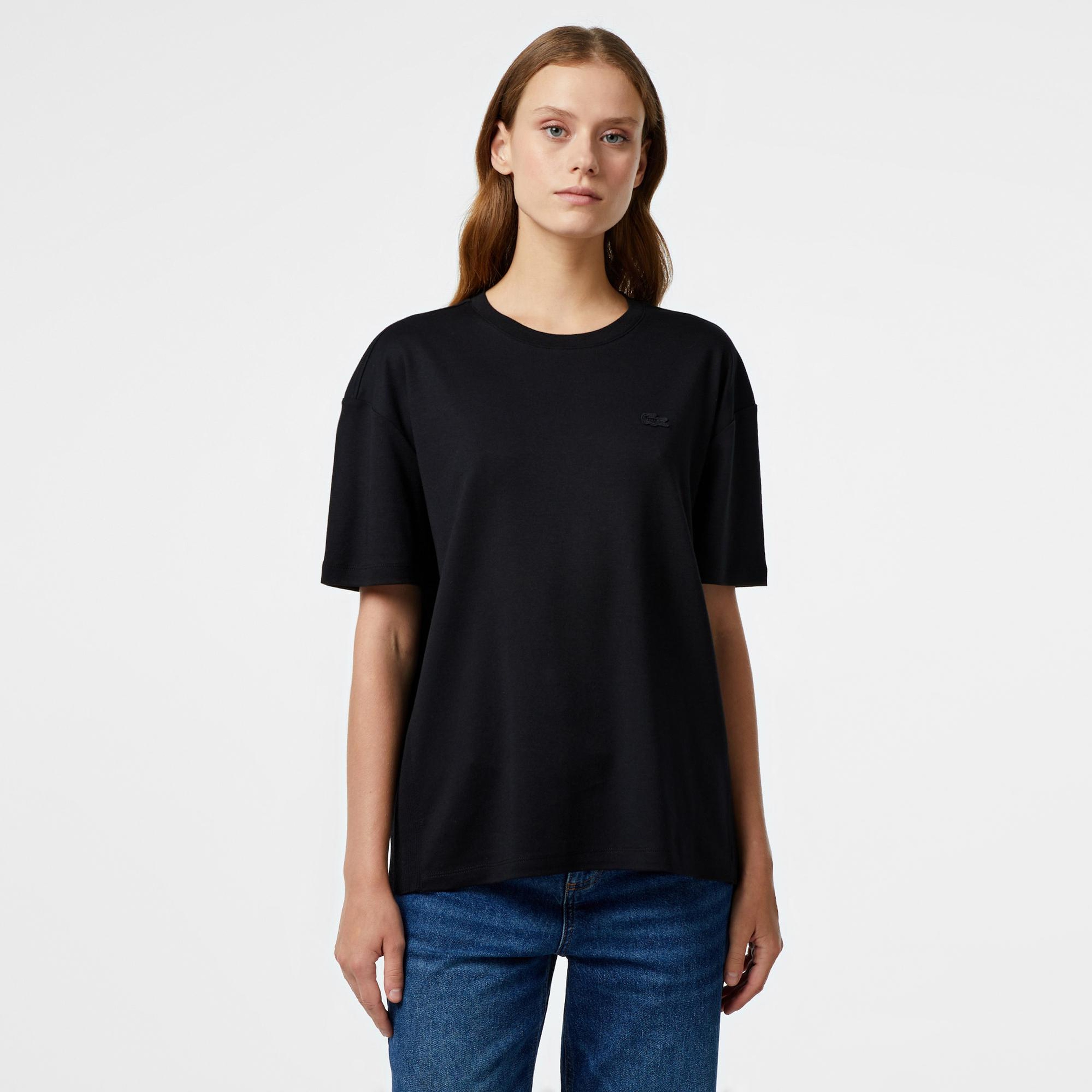 Lacoste Kadın Relaxed Fit Bisiklet Yaka Koyu Siyah T-Shirt