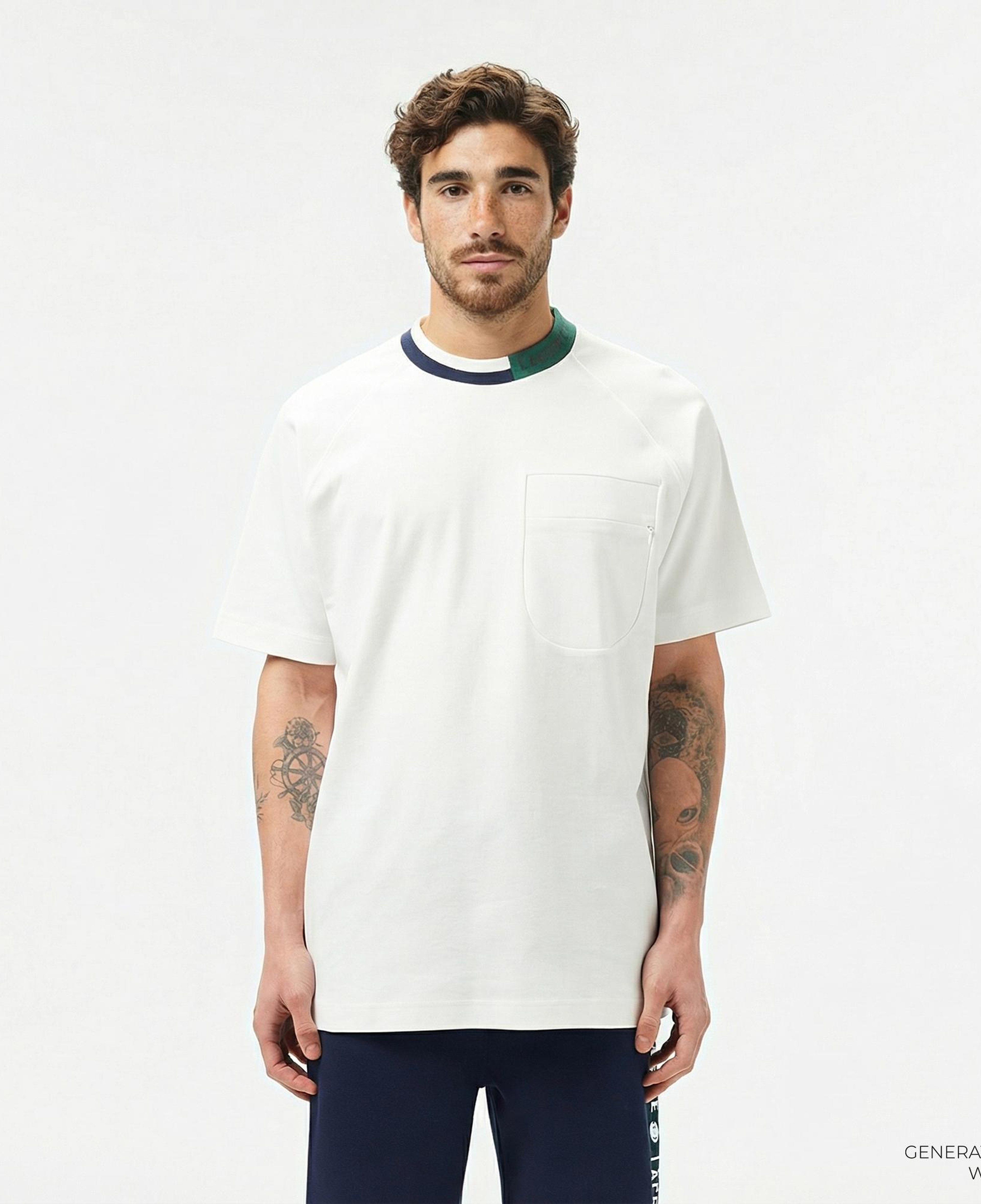 Lacoste Erkek Bisiklet Yaka Beyaz Cepli T-Shirt