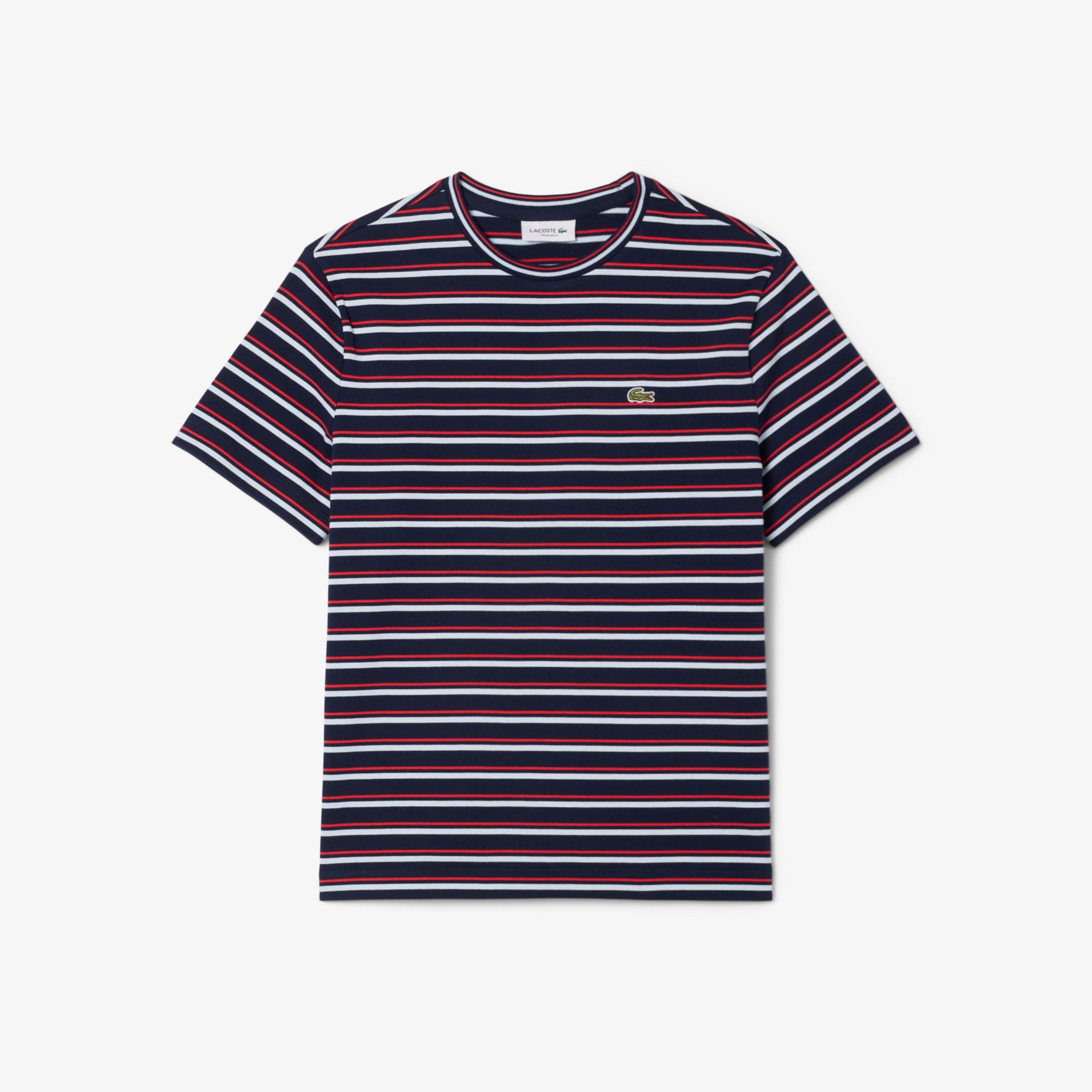 Lacoste Kadın Regular Fit Bisiklet Yaka Çizgili Lacivert T-Shirt