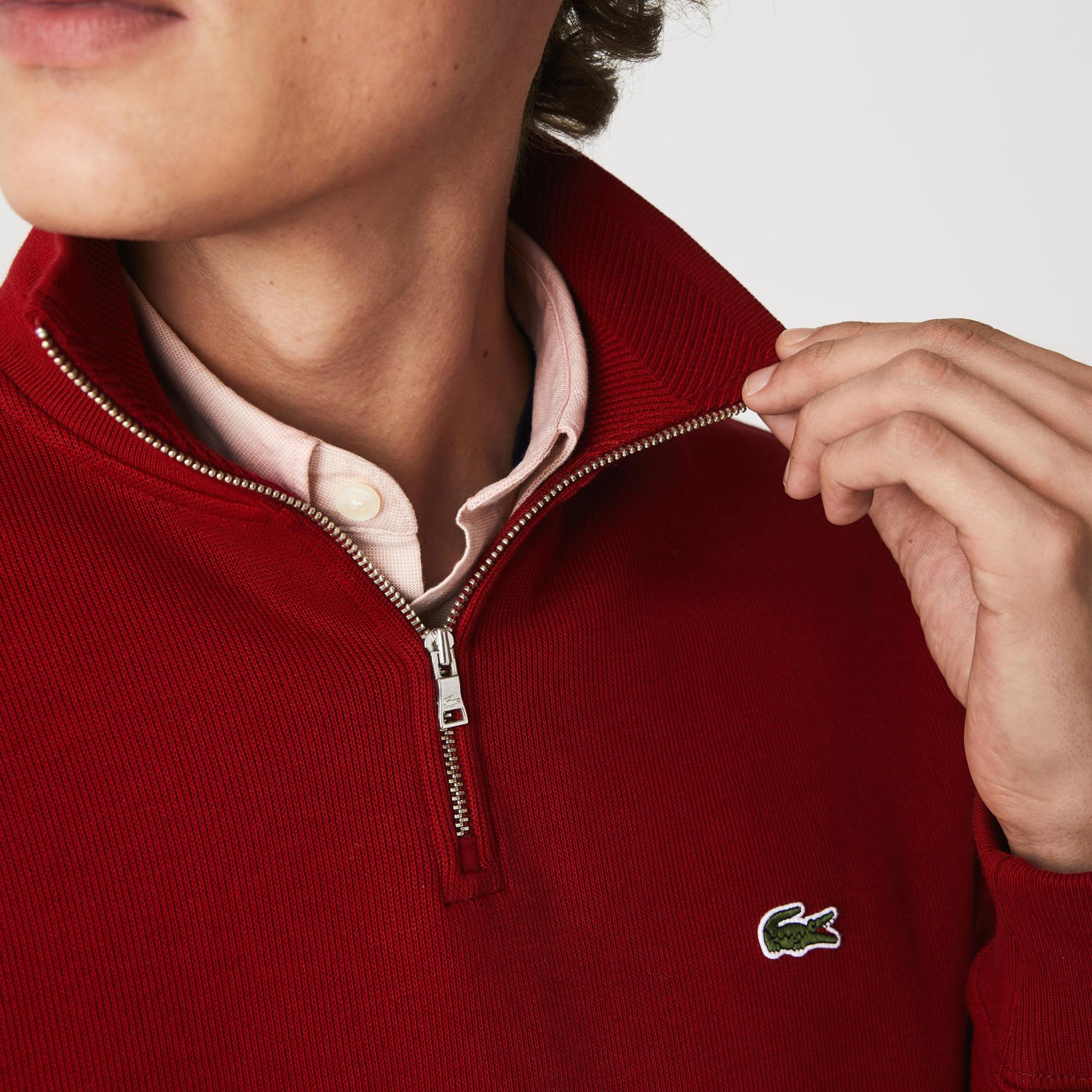 Erkek Classic Fit Yarım Fermuarlı Bordo Sweatshirt