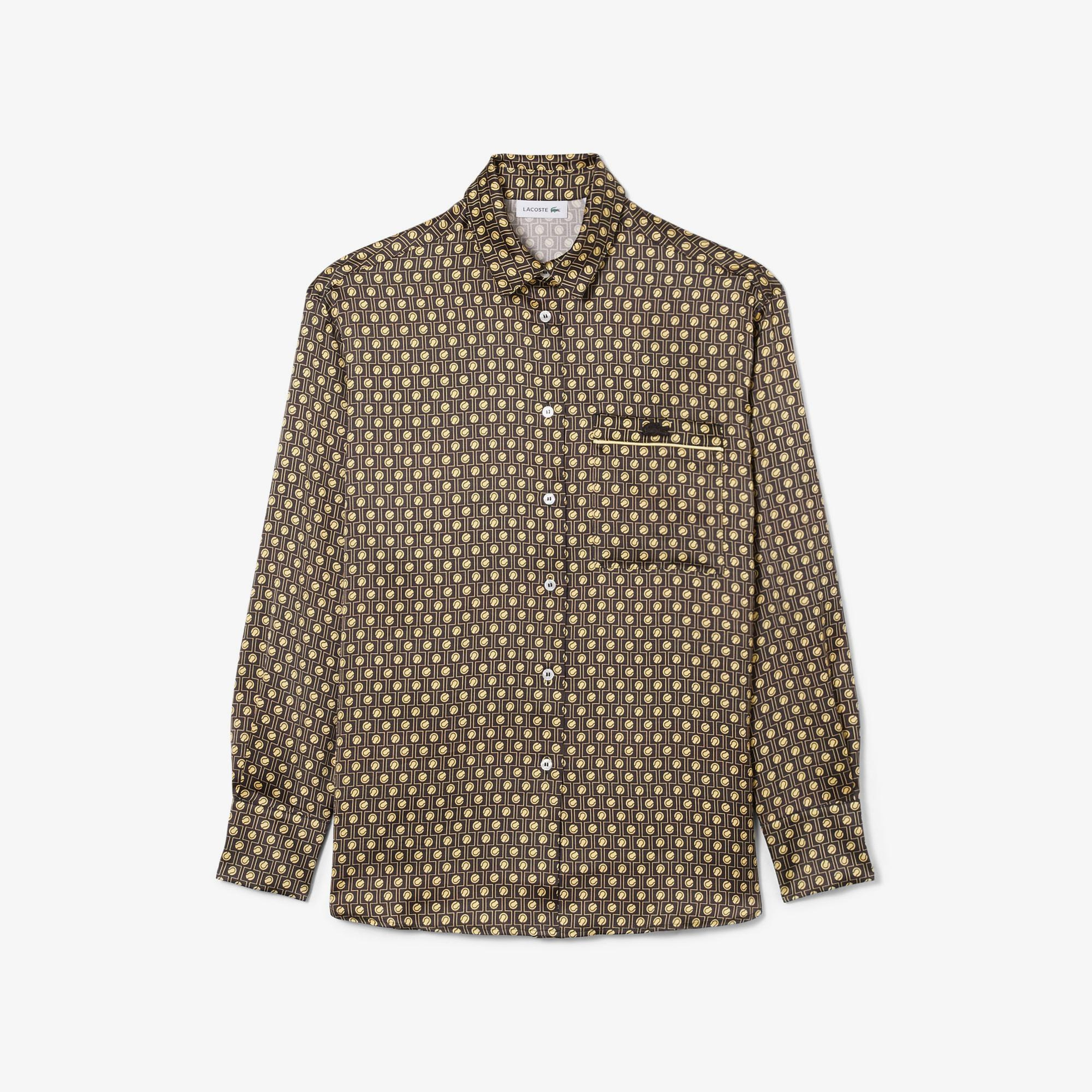 Lacoste Kadın Oversize Fit Desenli Kahverengi Gömlek