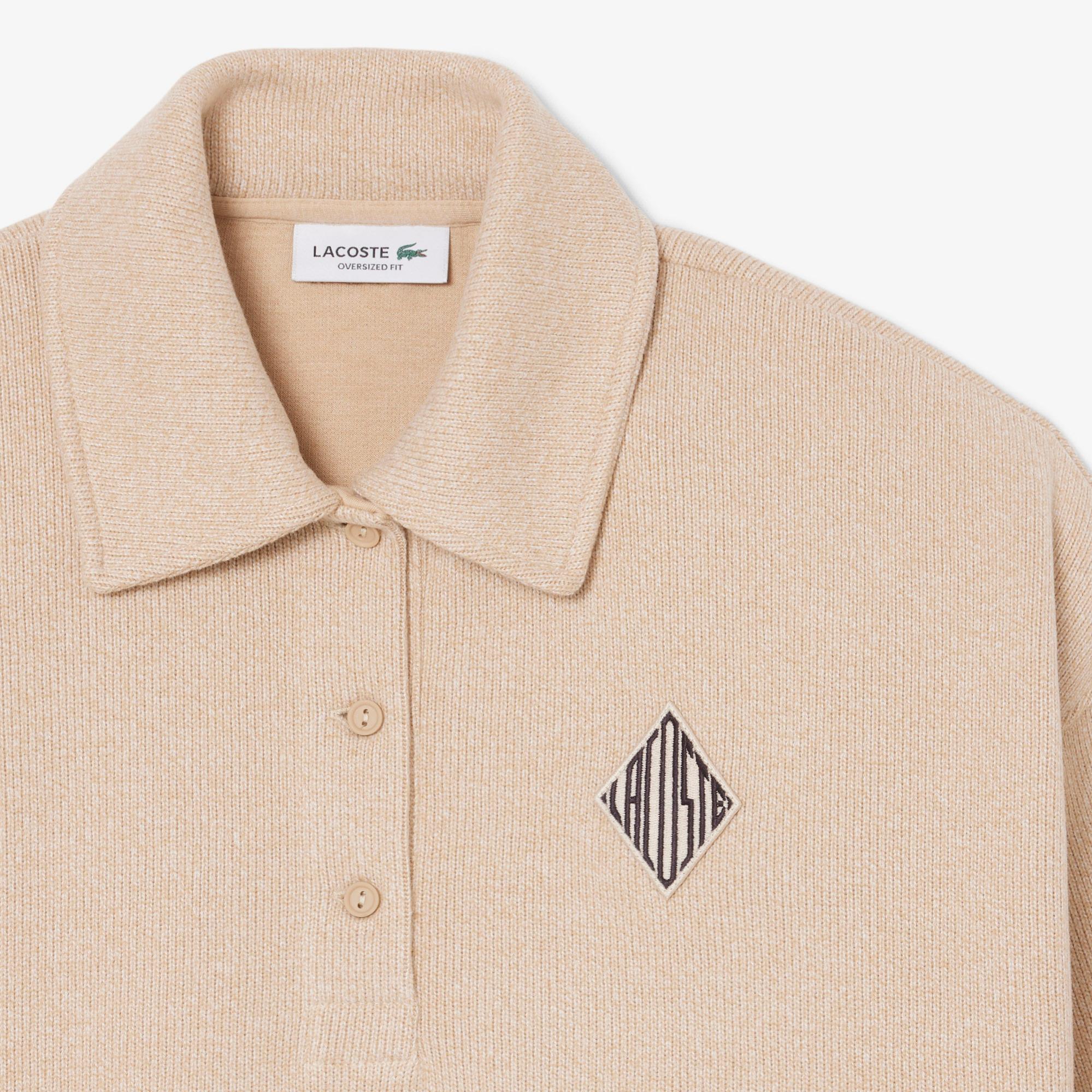 Lacoste Kadın Oversize Fit Polo Yaka Bej Sweatshirt