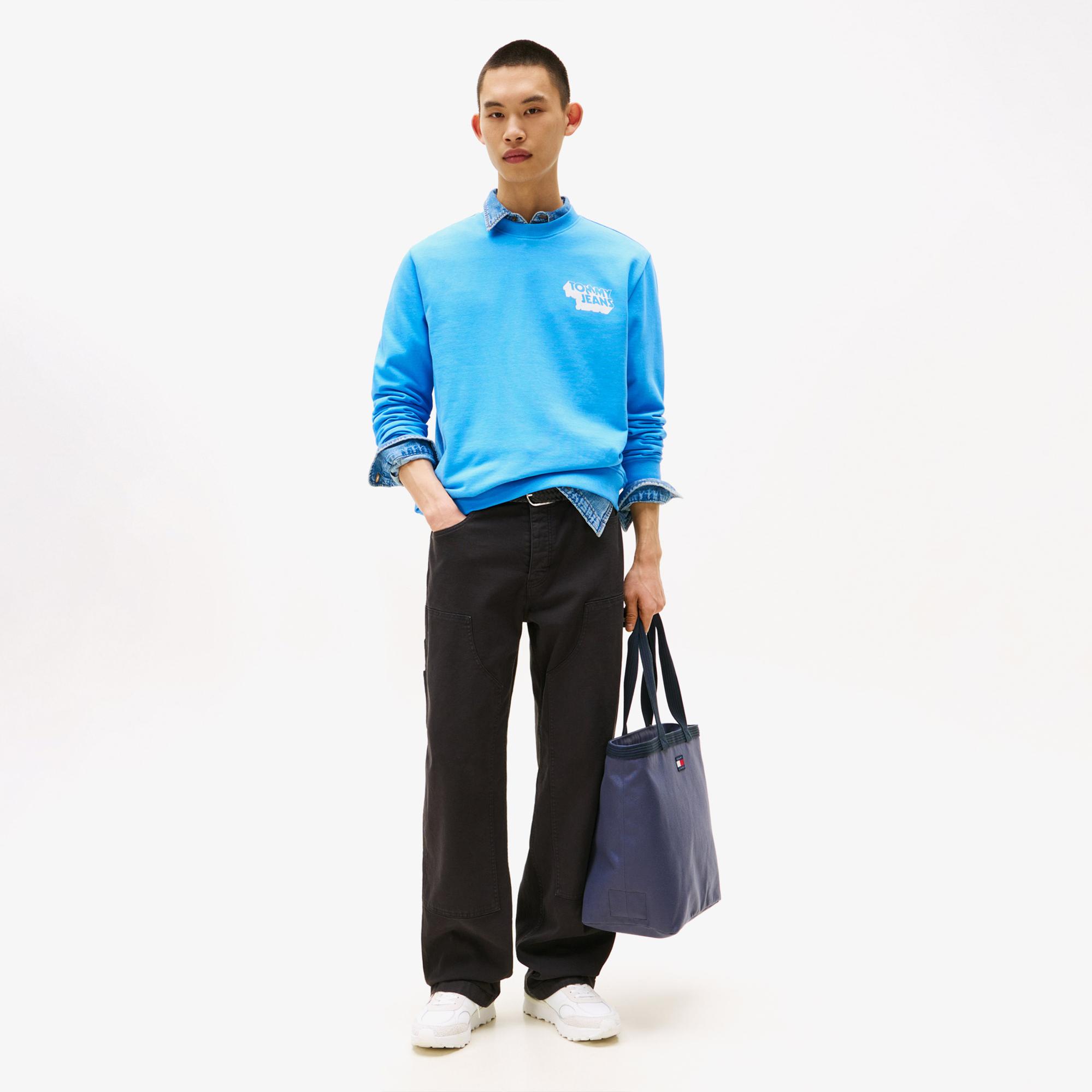 Tommy Jeans Regular Stack Erkek Mavi Sweatshirt