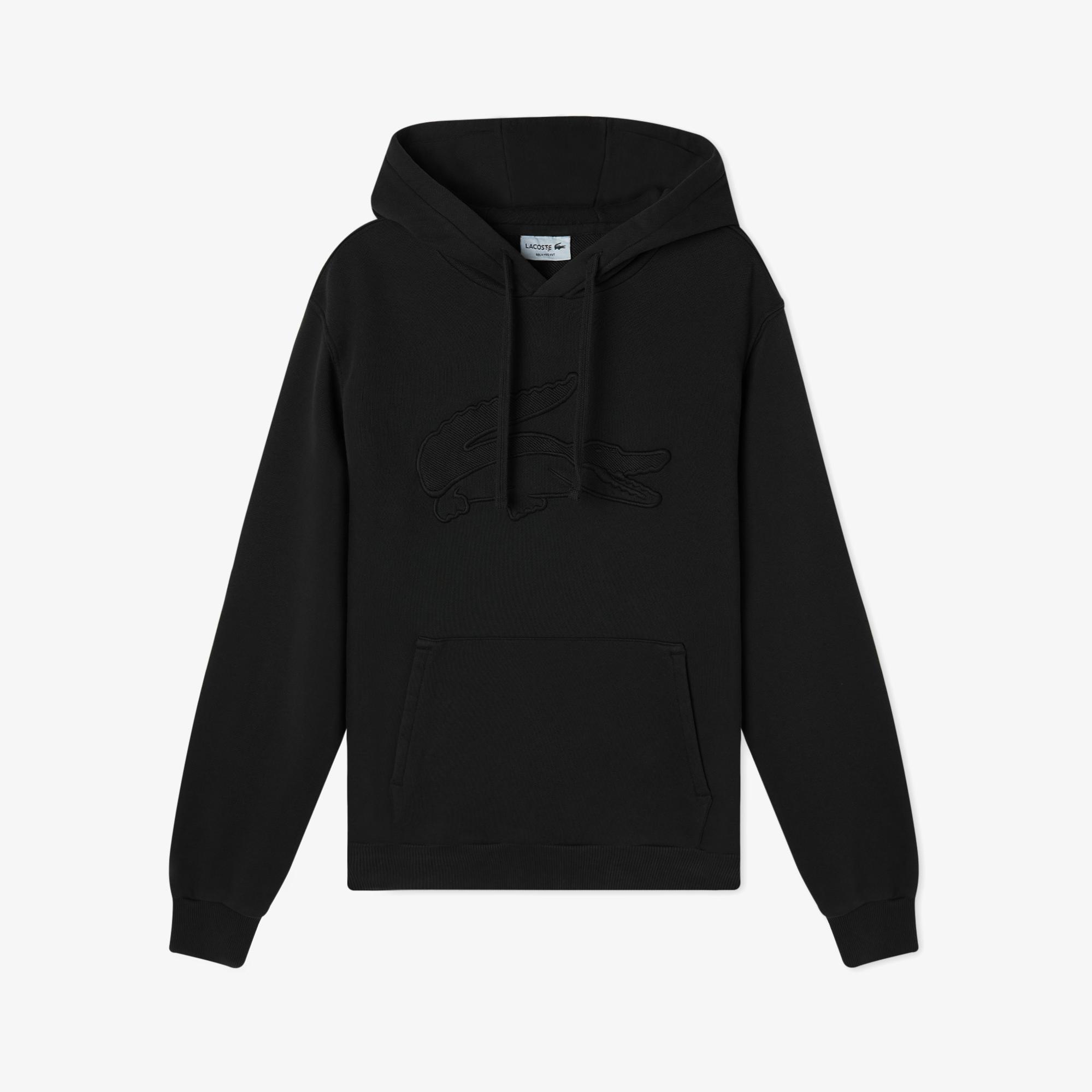 Lacoste Erkek Relaxed Fit Kapüşonlu Baskılı Siyah Sweatshirt
