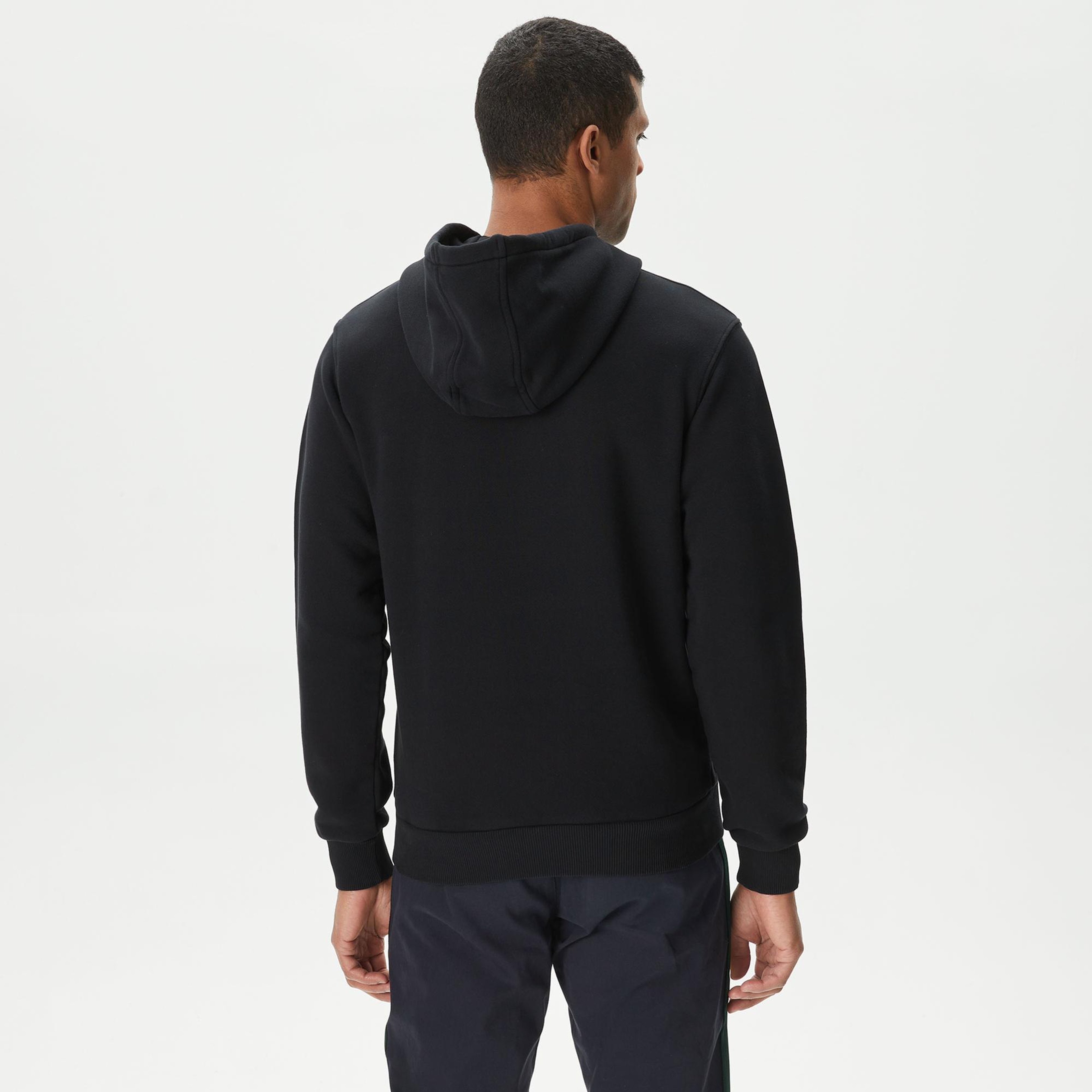 Lacoste Erkek Relaxed Fit Kapüşonlu Baskılı Siyah Sweatshirt