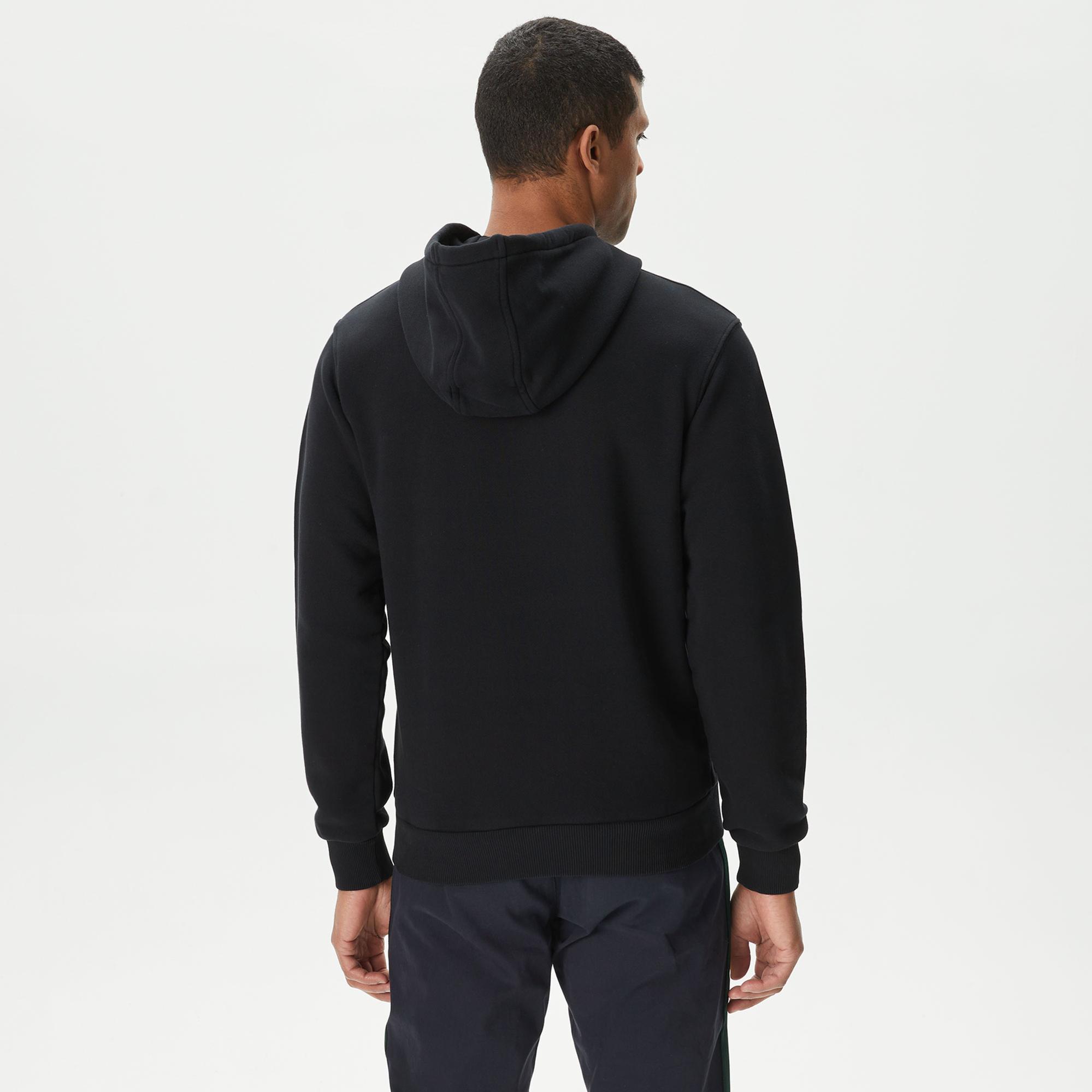 Lacoste Erkek Relaxed Fit Kapüşonlu Baskılı Siyah Sweatshirt