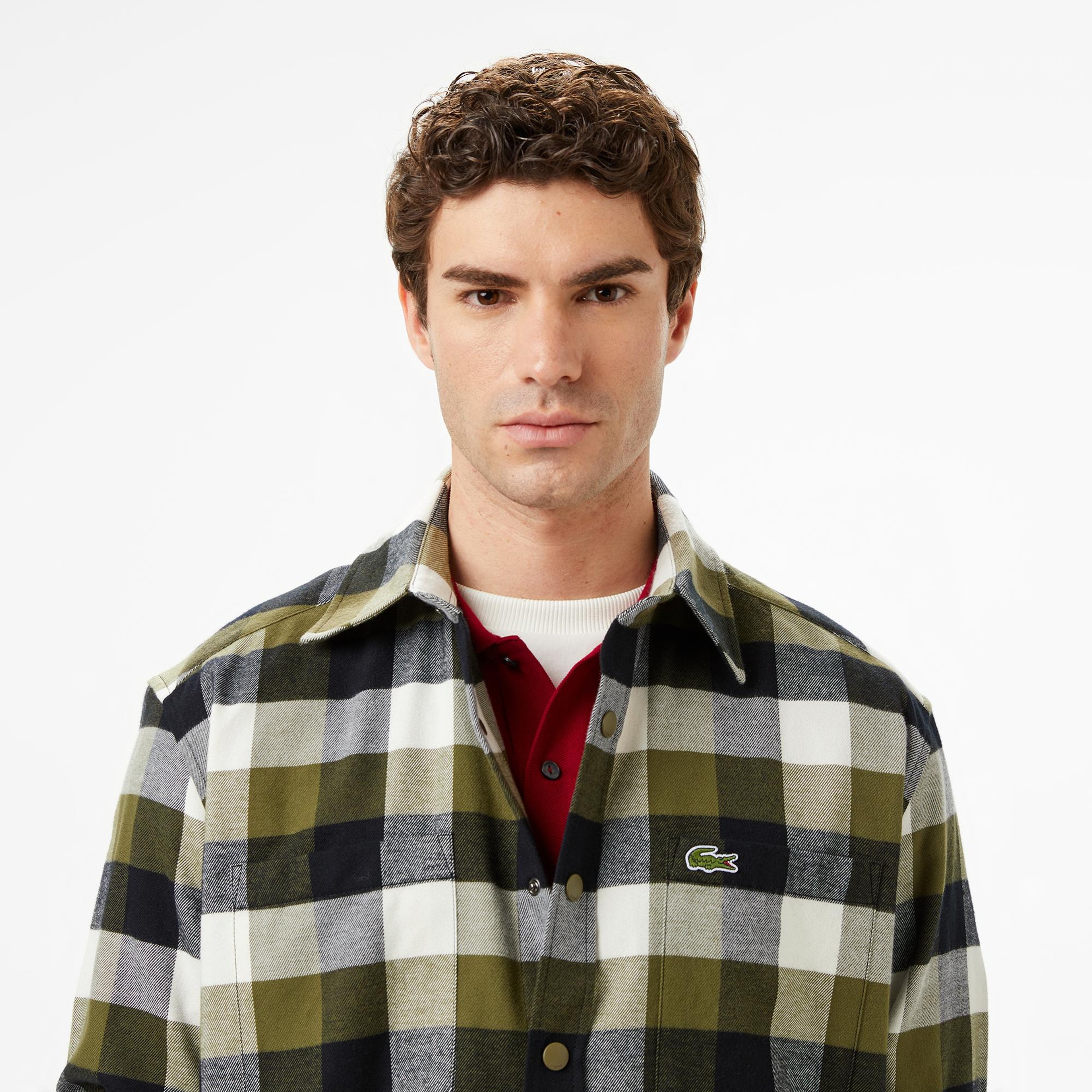 Lacoste Erkek Relaxed Fit Kareli Haki Gömlek